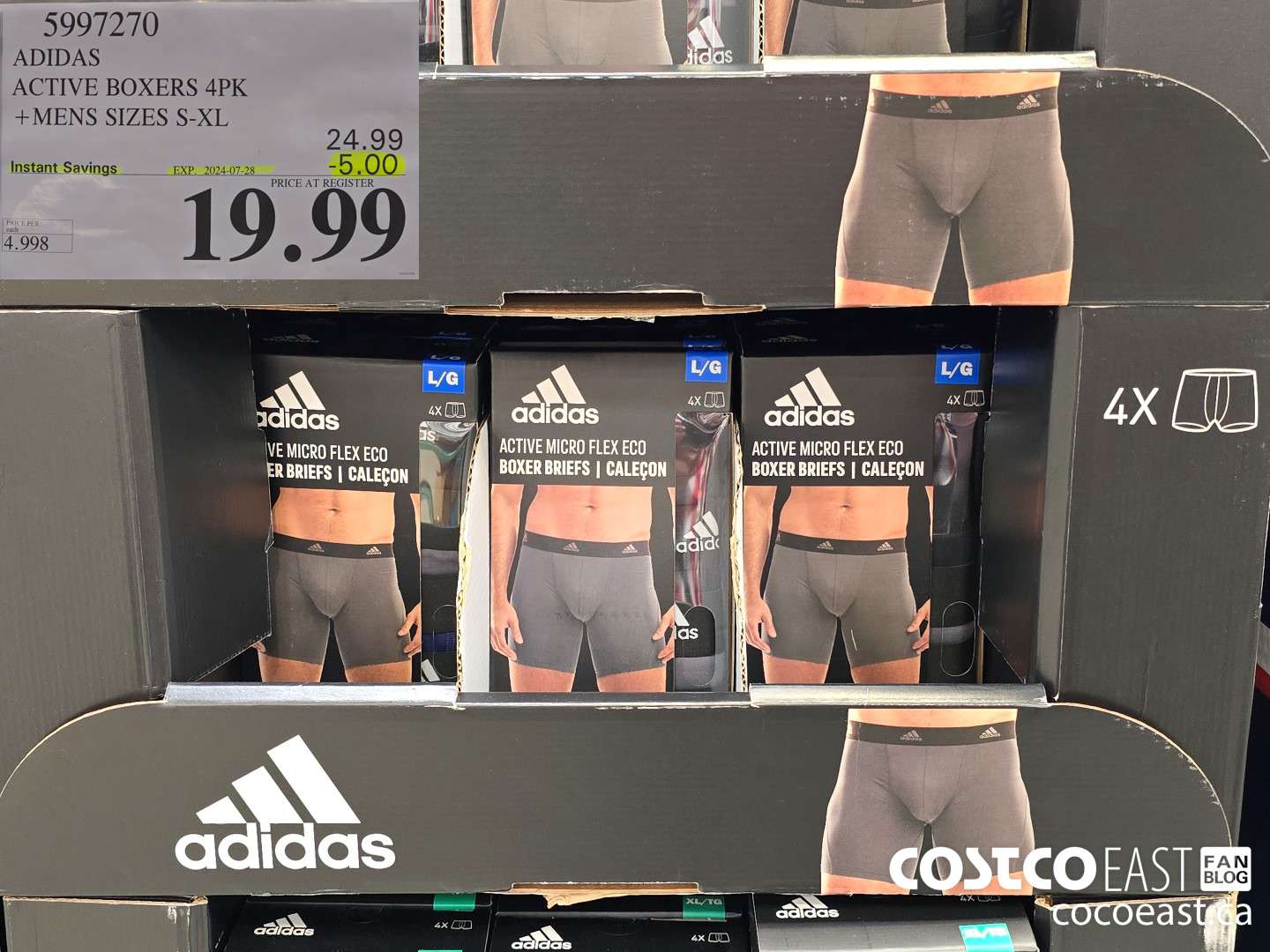 5997270 ADIDAS ACTIVE BOXERS 4PK 4+MENS SIZES S-XL ($5.00 INSTANT SAVINGS EXPIRES ON 2024-07-28) $19.99