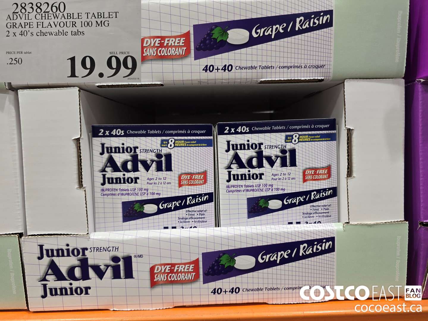 2838260 ADVIL CHEWABLE TABLET GRAPE FLAVOUR 100 MG 2 X 40'S CHEWABLE TABS $19.99