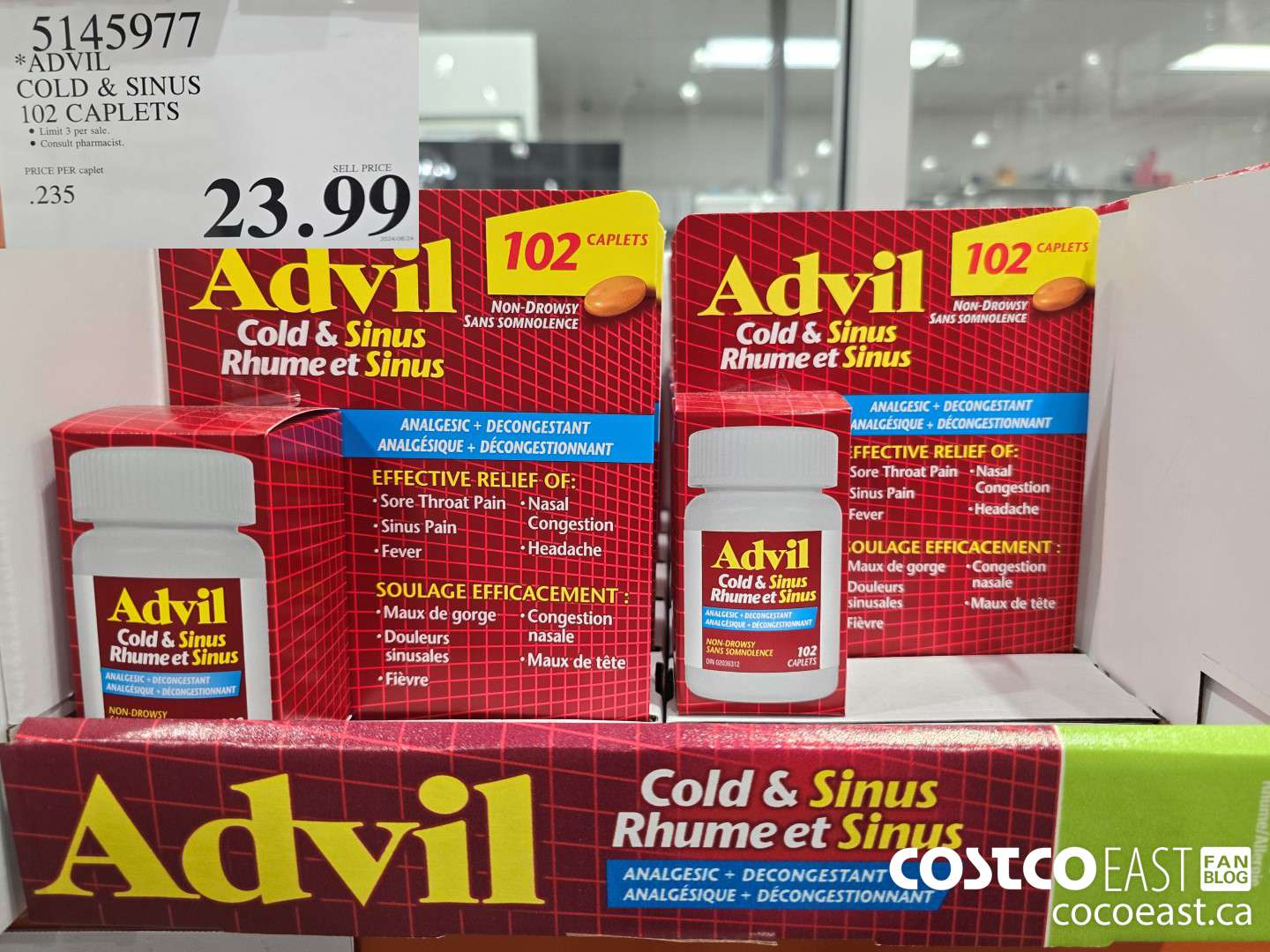 5145977 ADVIL COLD & SINUS 102 CAPLETS $23.99