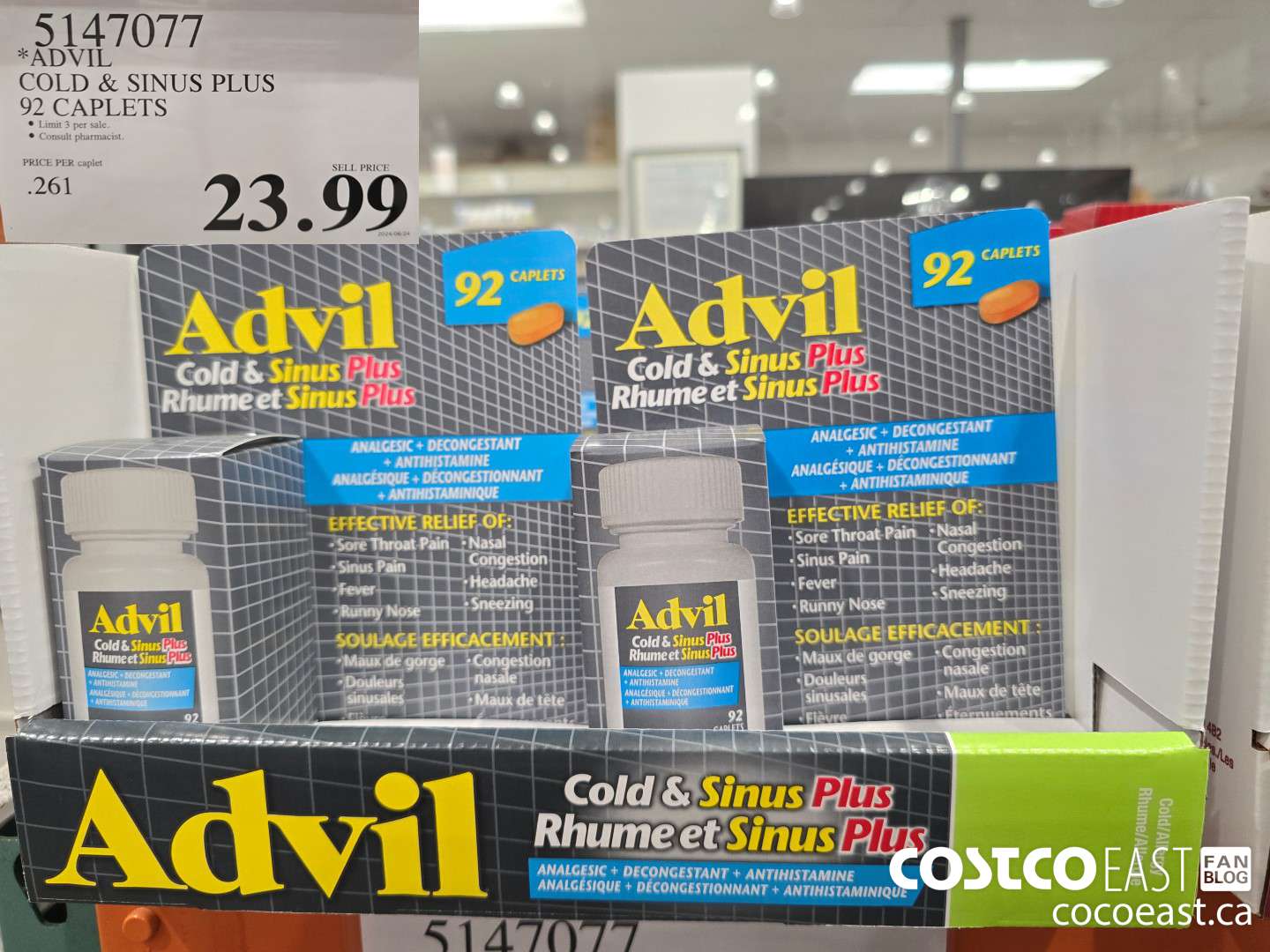 5147077 ADVIL COLD & SINUS PLUS 92 CAPLETS $23.99
