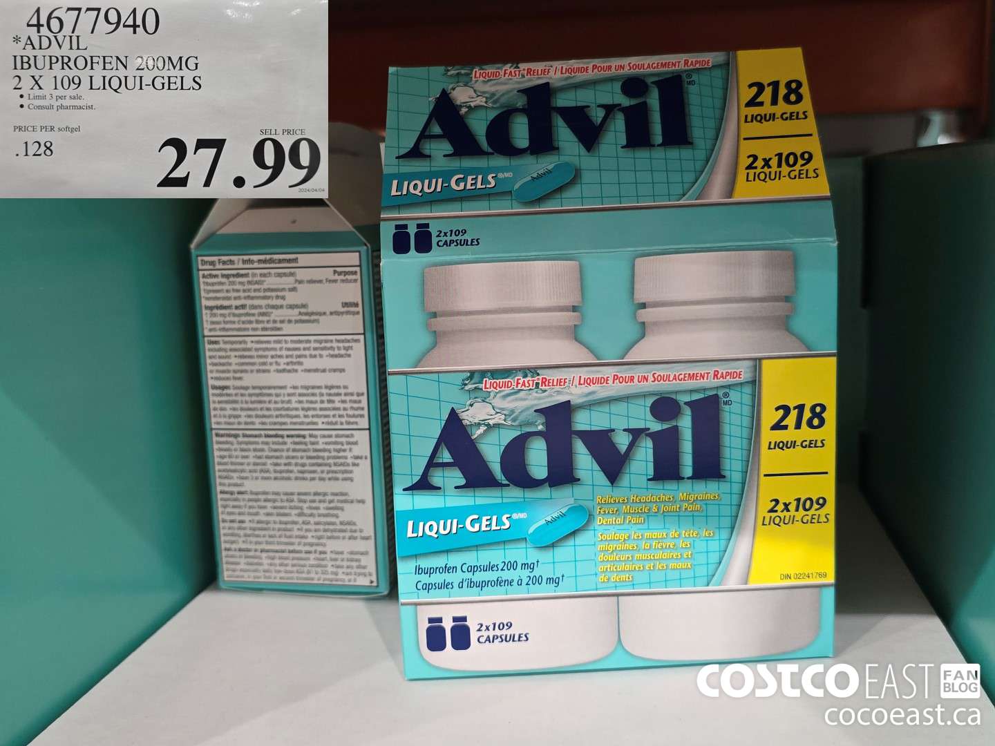 4677940 ADVIL IBUPROFEN 200MG 2 X 109 LIQUI-GELS $27.99