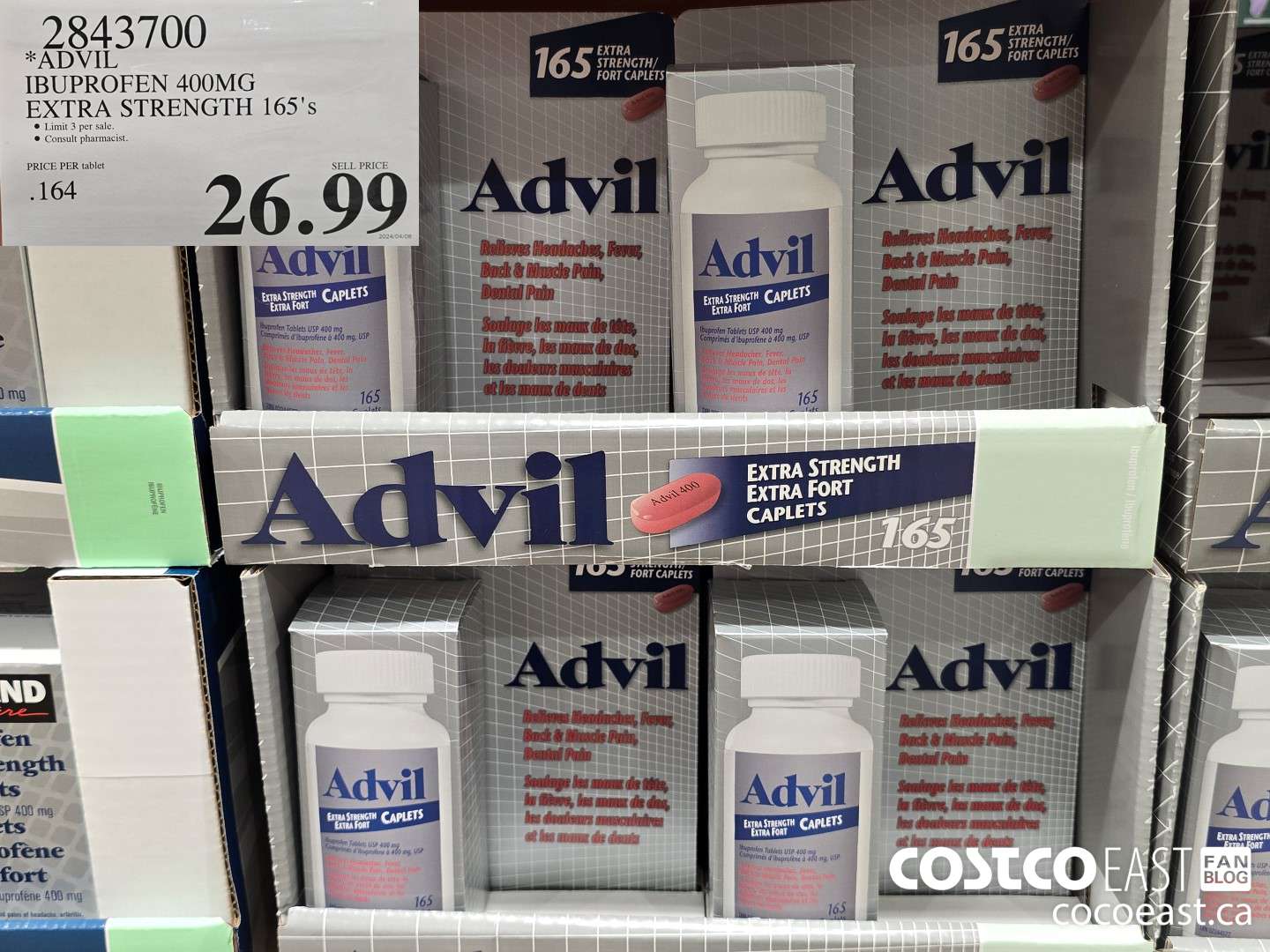 2843700 ADVIL IBUPROFEN 400MG EXTRA STRENGTH 165's $26.99