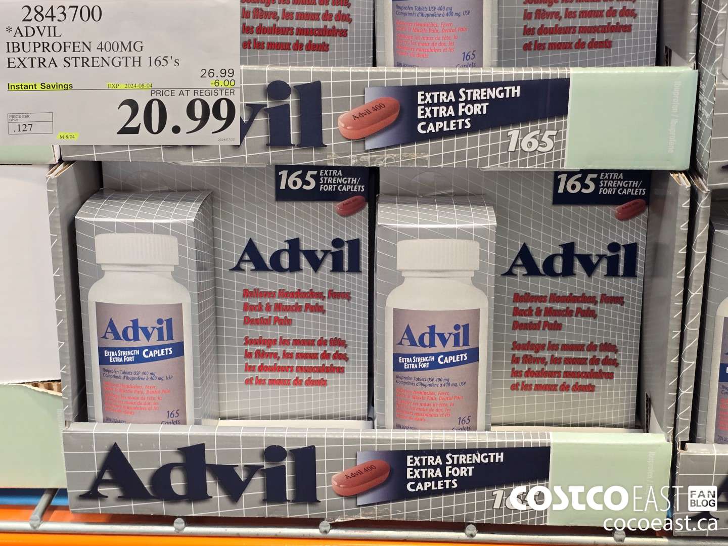 2843700 ADVIL IBUPROFEN 400MG EXTRA STRENGTH 165's ($6.00 INSTANT SAVINGS EXPIRES ON 2024-08-04) $20.99