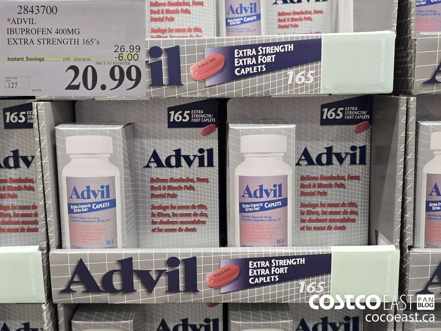 2843700 ADVIL IBUPROFEN 400MG EXTRA STRENGTH 165's ($6.00 INSTANT SAVINGS EXPIRES ON 2024-08-04) $20.99