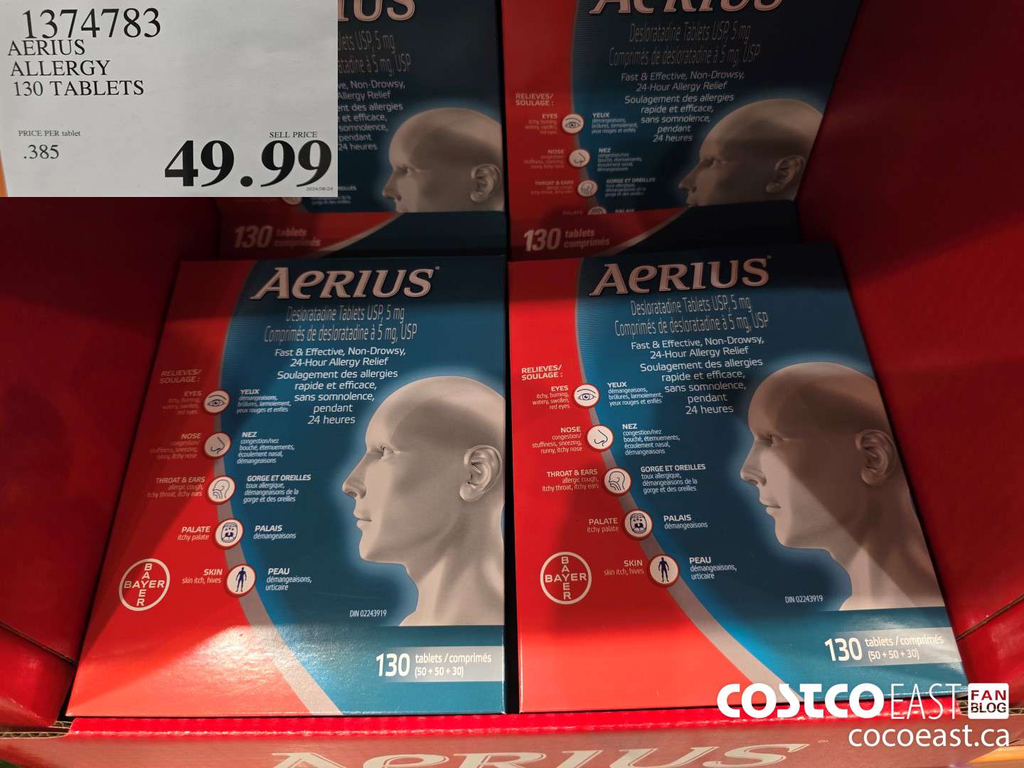 1374783 AERIUS ALLERGY 130 TABLETS $49.99