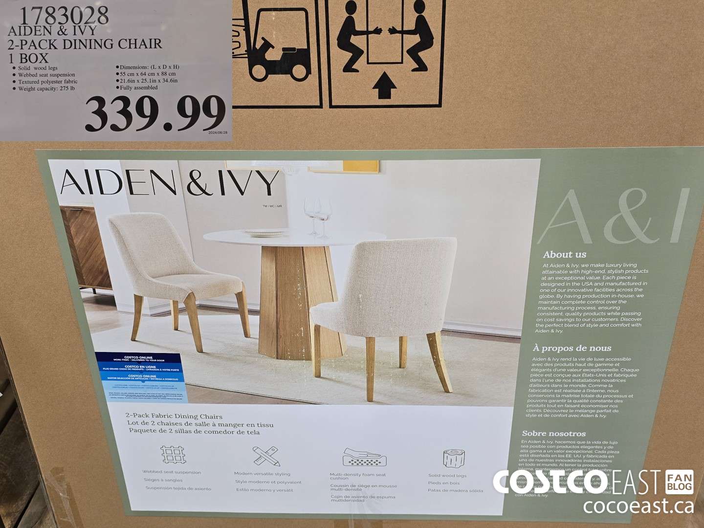 1783028 AIDEN & IVY 2-PACK DINING CHAIR 1 BOX $339.99