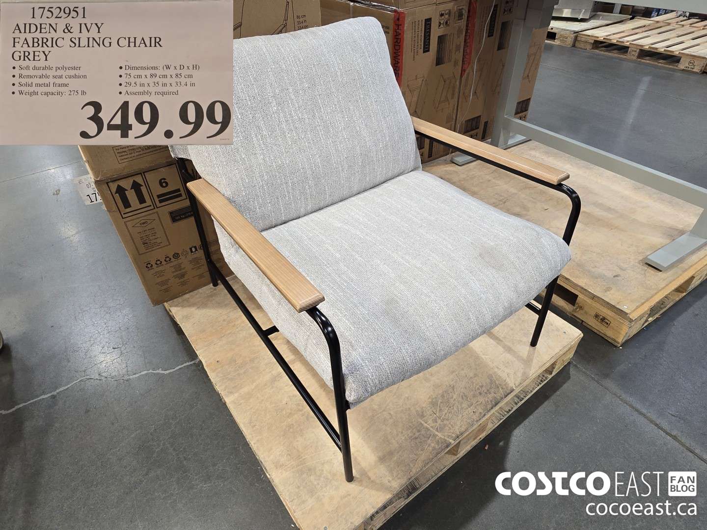 1752951 AIDEN & IVY FABRIC SLING CHAIR GREY $349.99