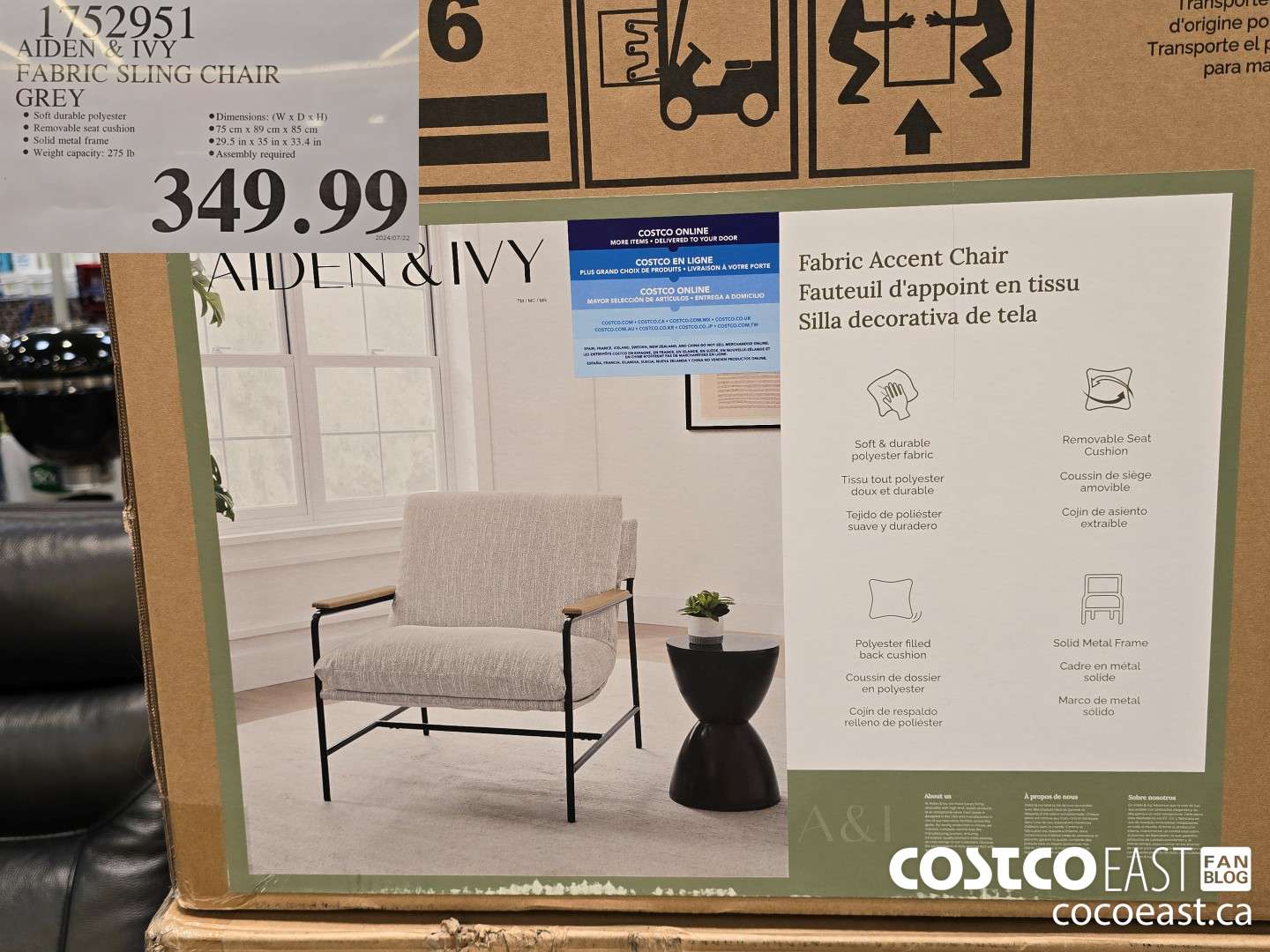 1752951 AIDEN & IVY FABRIC SLING CHAIR GREY $349.99