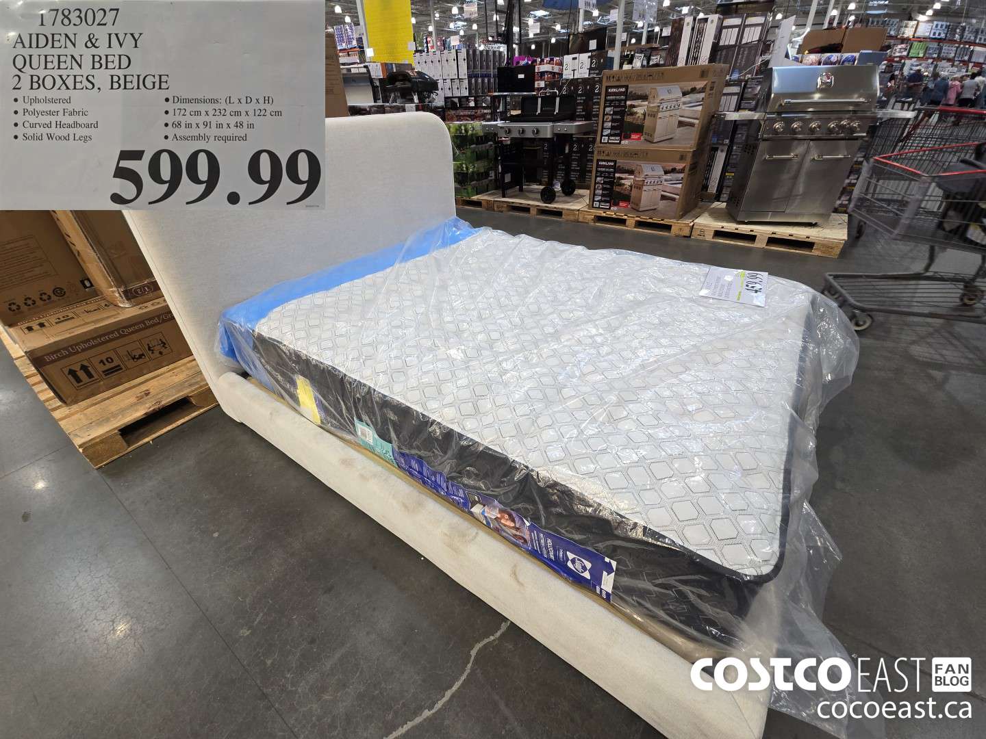 1783027 AIDEN & IVY QUEEN BED 2 BOXES, BEIGE $599.99