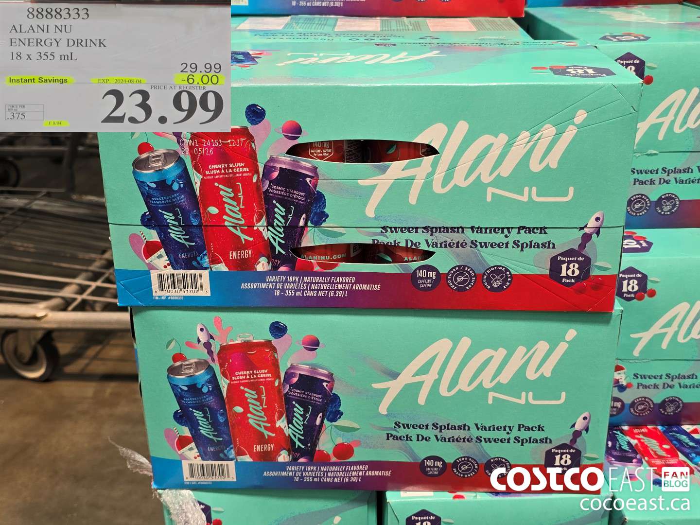 8888333 ALANI NU ENERGY DRINK 18 X 355 ML ($6.00 INSTANT SAVINGS EXPIRES ON 2024-08-04) $23.99