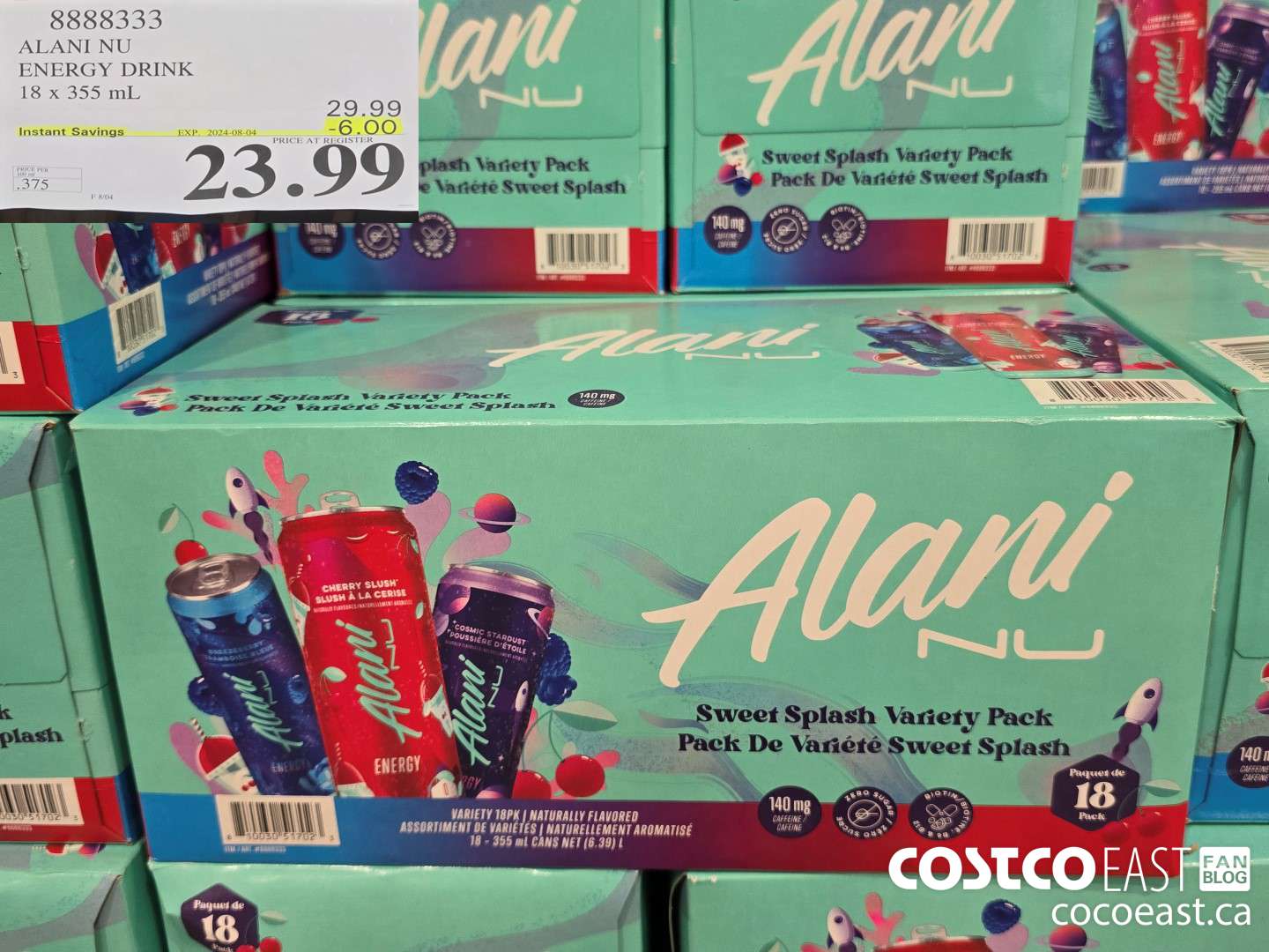 8888333 ALANI NU ENERGY DRINK 18 X 355 ML ($6.00 INSTANT SAVINGS EXPIRES ON 2024-08-04) $23.99