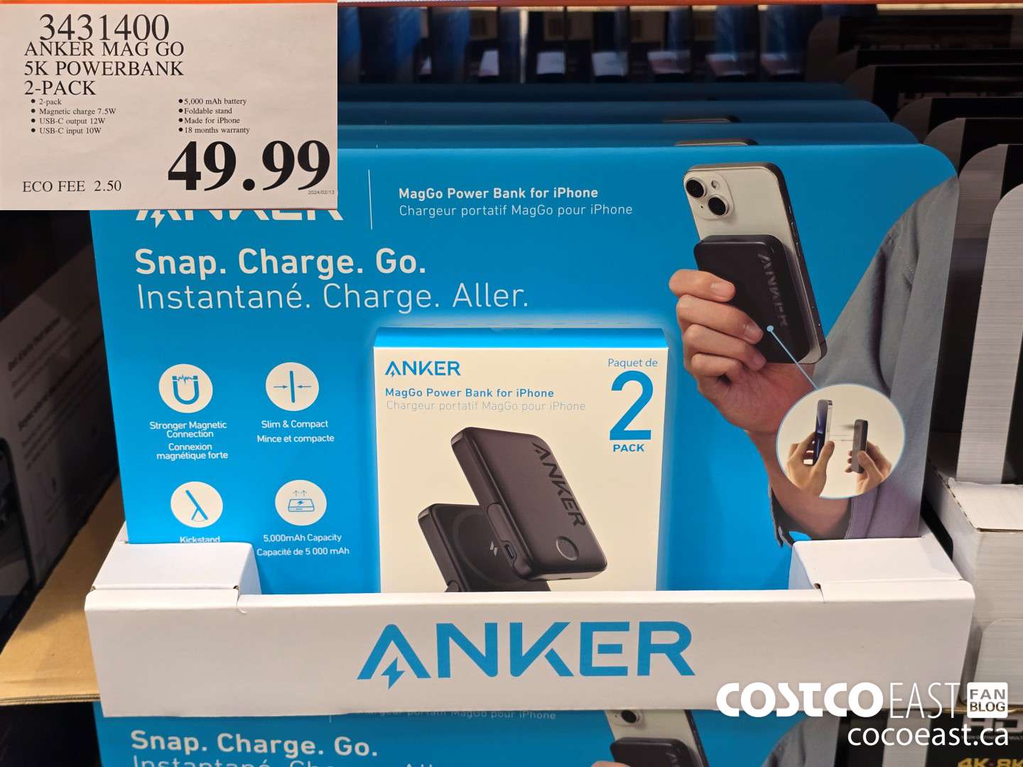 3431400 ANKER MAG GO 5K POWERBANK 2-PACK $49.99