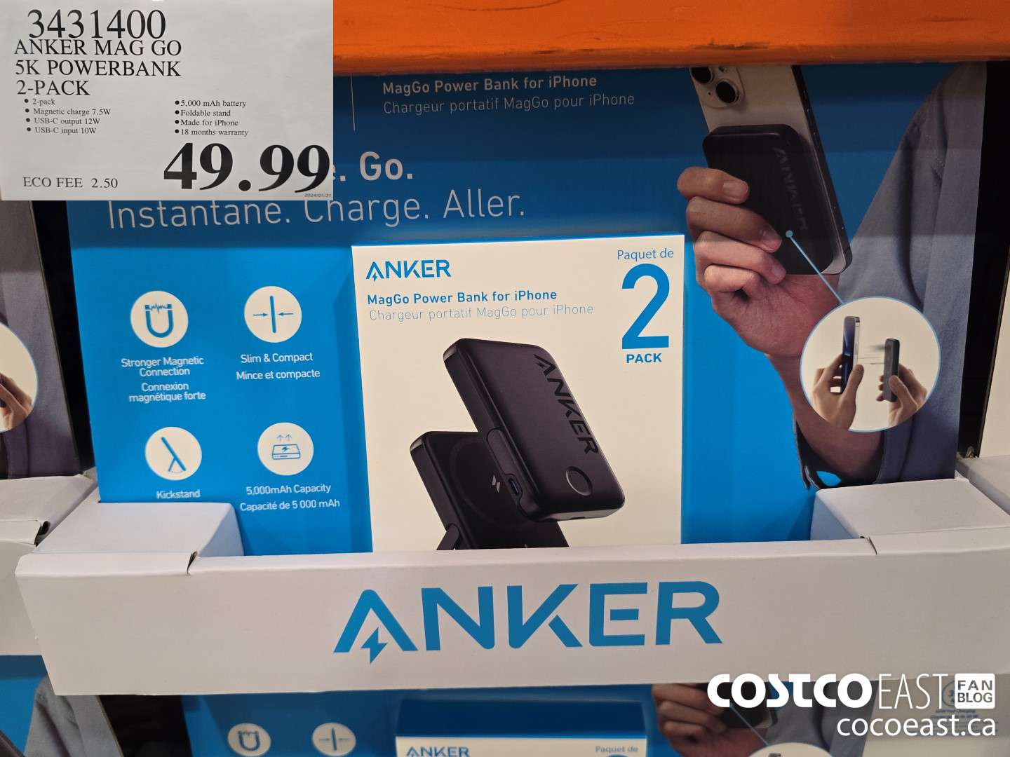 3431400 ANKER MAG GO 5K POWERBANK 2-PACK $49.99