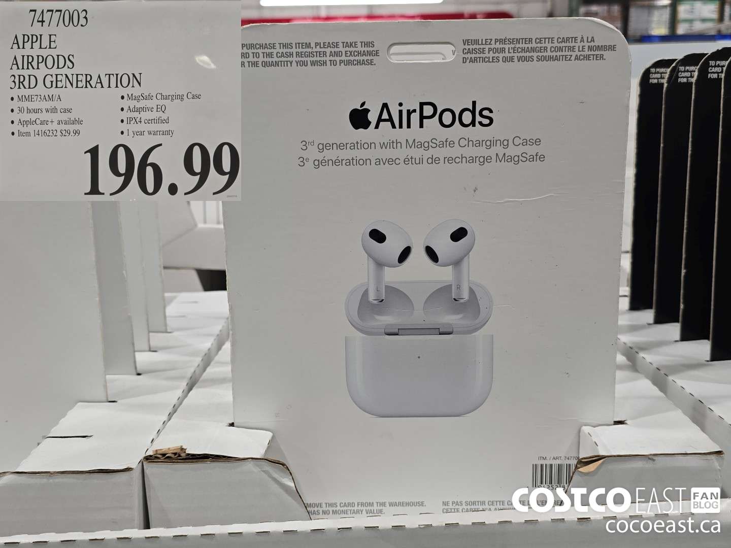 7477003 APPLE AIRPODS 3RD GENERATION $196.99