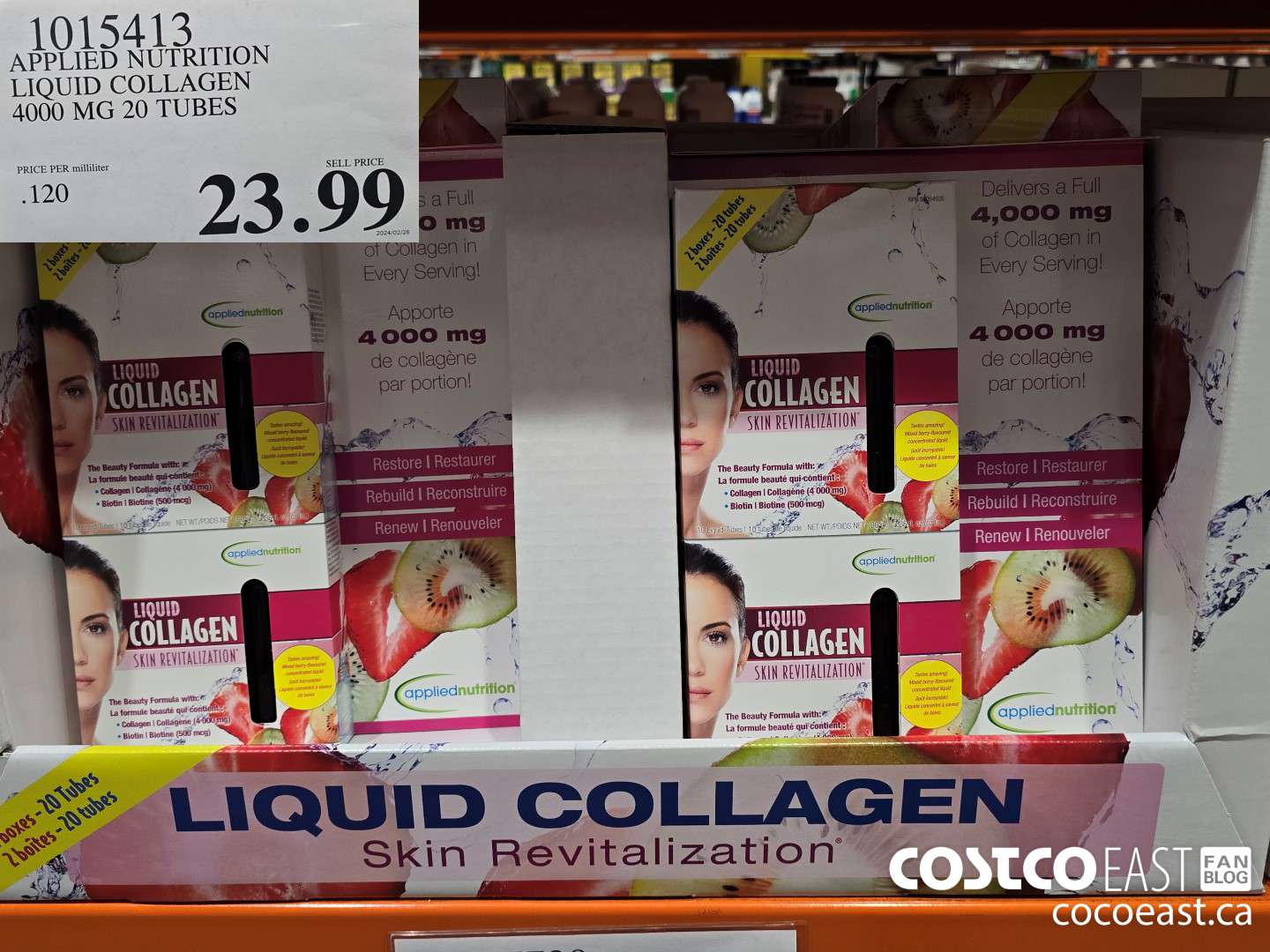 1015413 APPLIED NUTRITION LIQUID COLLAGEN 4000 MG 20 TUBES $23.99