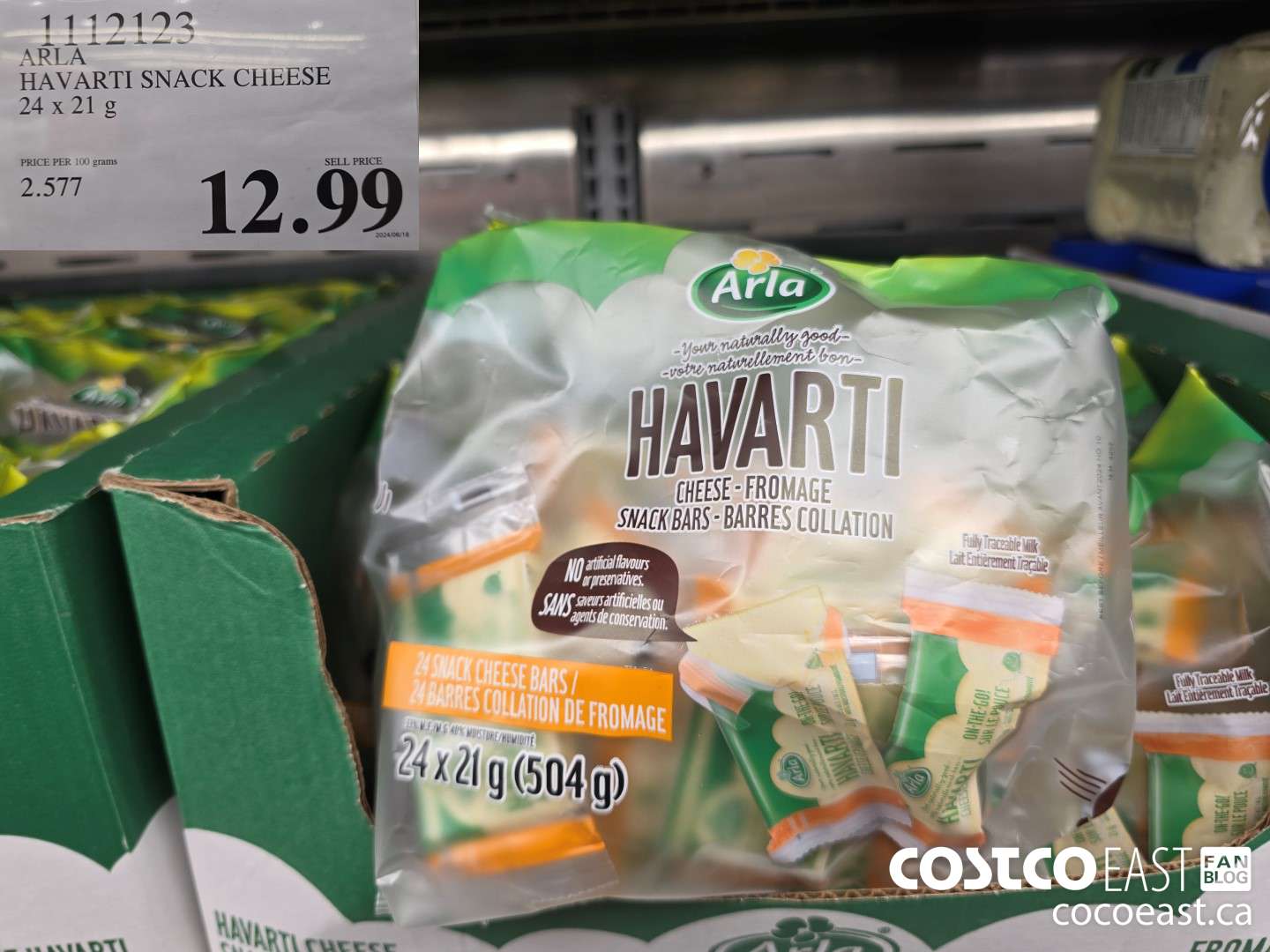 1112123 ARLA HAVARTI SNACK CHEESE 24 x 21g $12.99