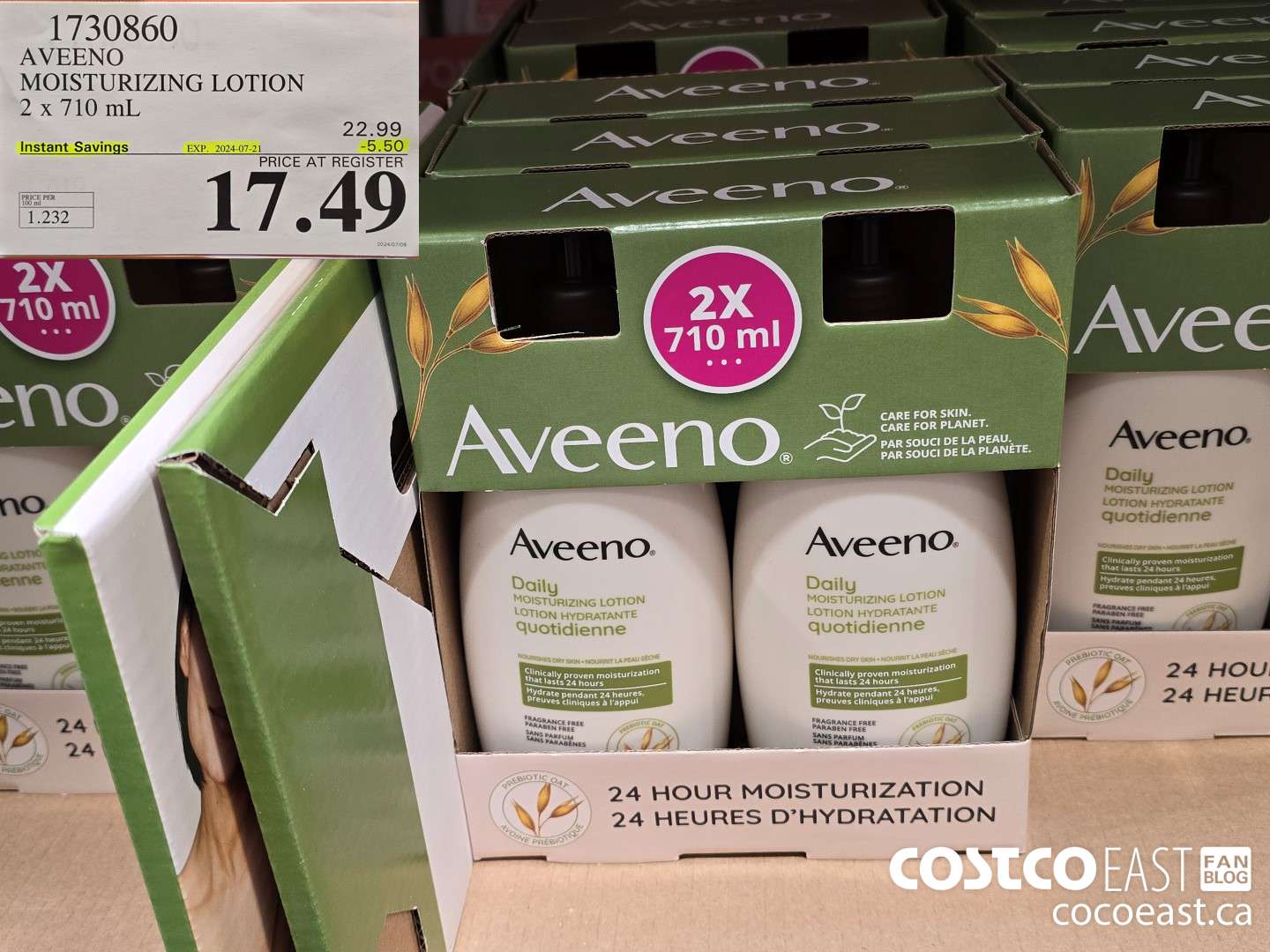 1730860 AVEENO MOISTURIZING LOTION 2 X 710 ML ($5.50 INSTANT SAVINGS EXPIRES ON 2024-07-21) $17.49