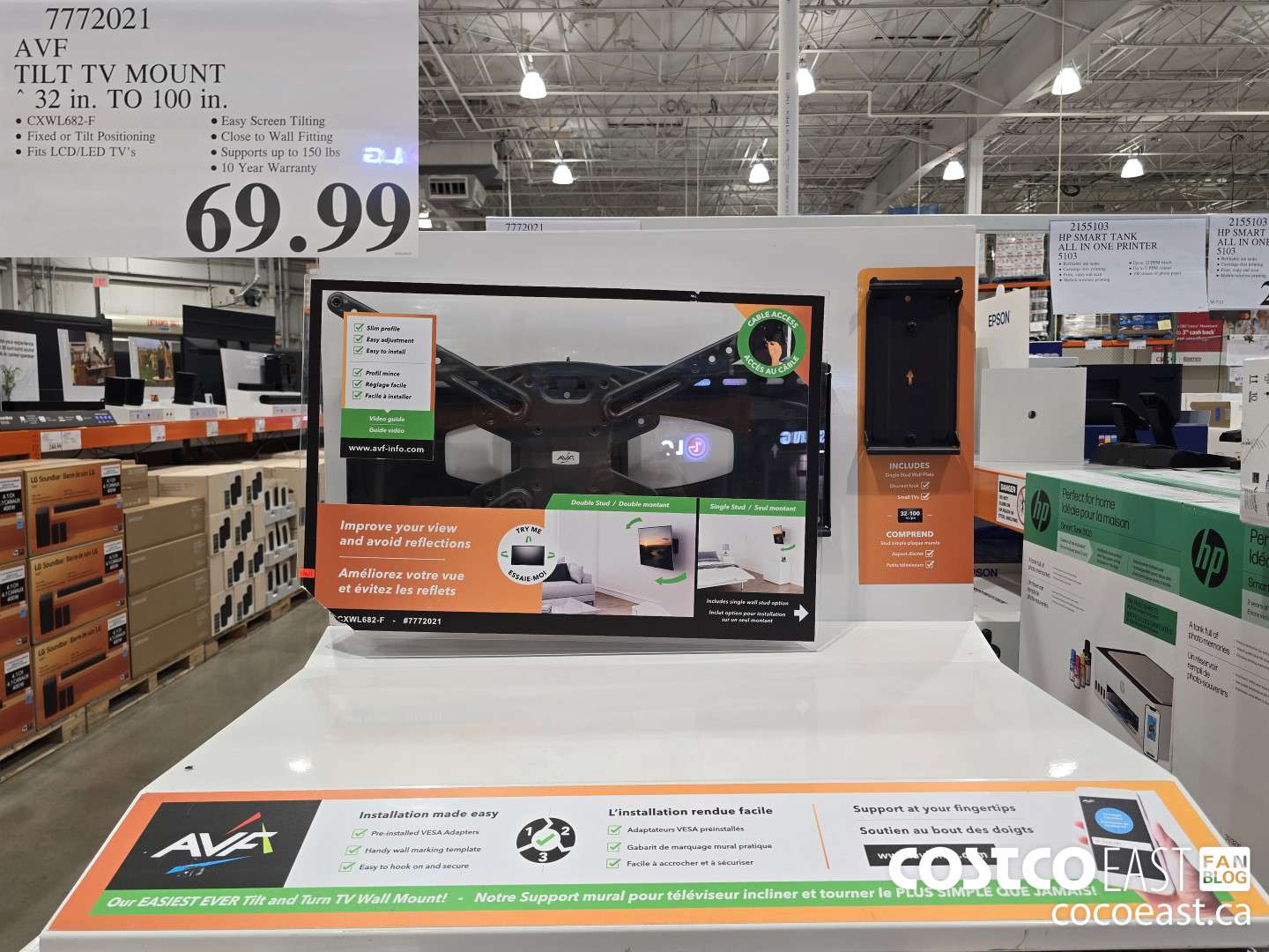 7772021 AVF TILT TV MOUNT 32 in. TO 100 in. $69.99