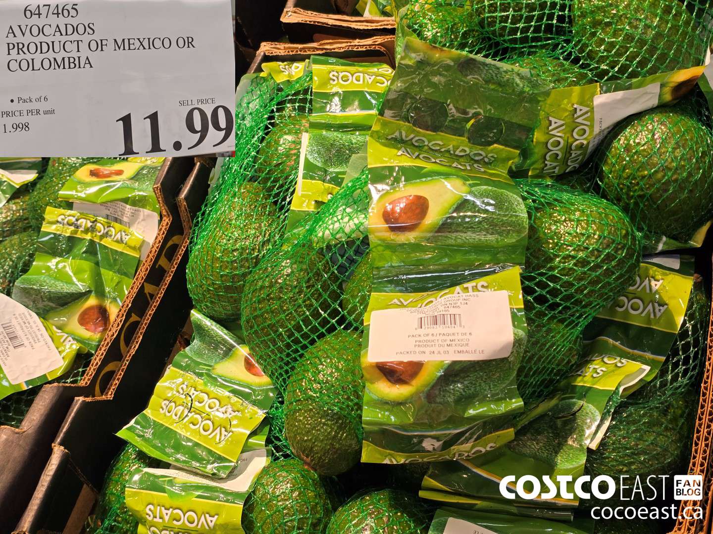 647465 AVOCADOS PRODUCT OF MEXICO OR COLUMBIA $11.99