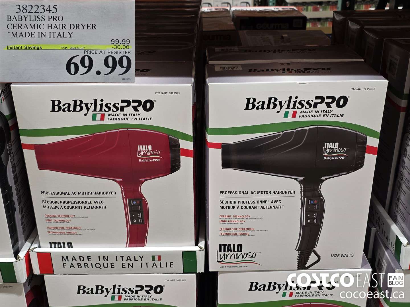 3822345 BABYLISS PRO CERAMIC HAIR DRYER MADE IN ITALY ($10.00 INSTANT SAVINGS EXPIRES ON 2024-07-07) $69.99
