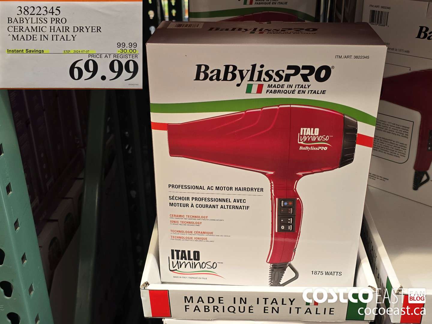3822345 BABYLISS PRO CERAMIC HAIR DRYER MADE IN ITALY ($30.00 INSTANT SAVINGS EXPIRES ON 2024-07-07) $69.99
