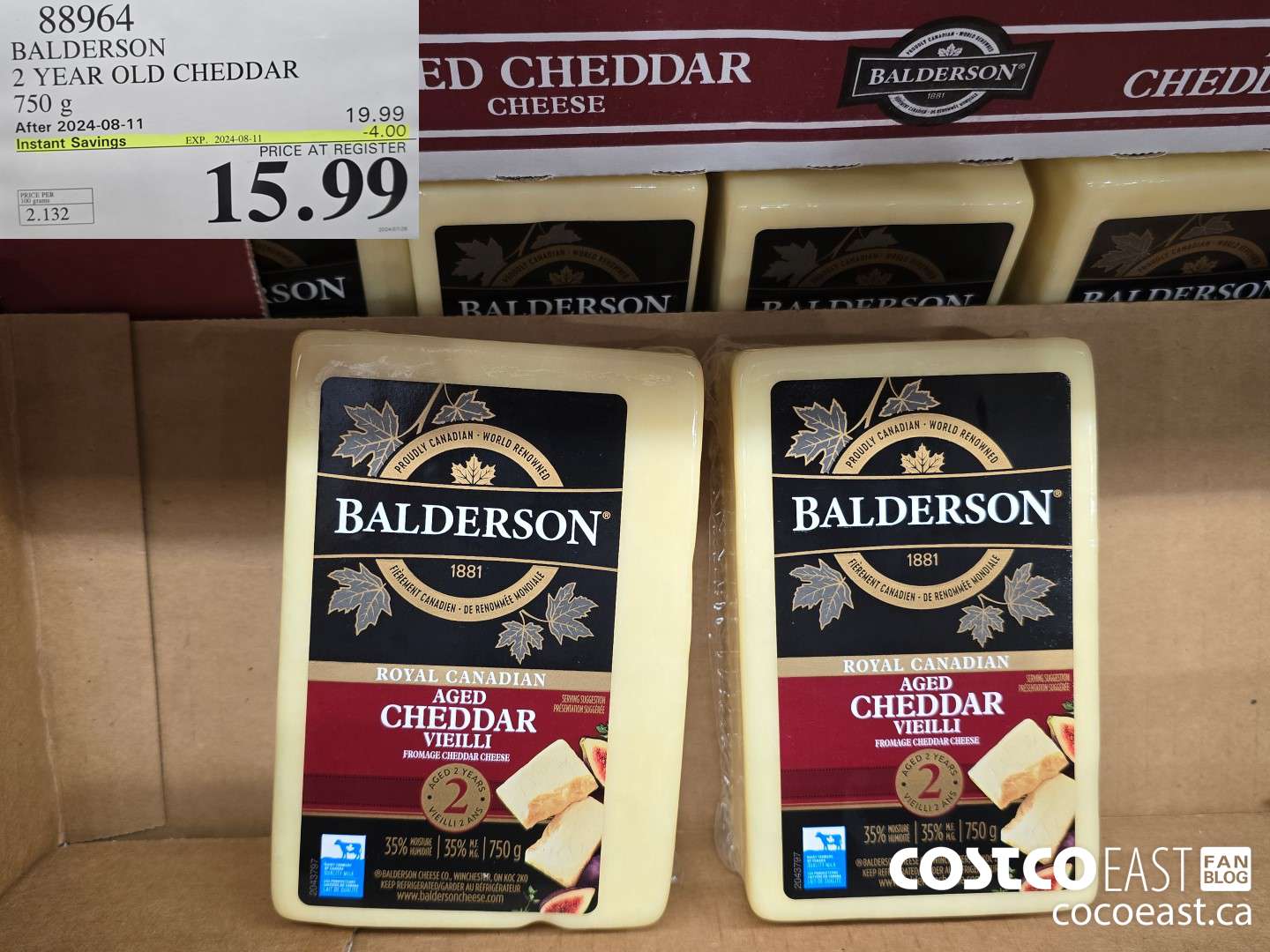 88964 BALDERSON 2 YEAR OLD CHEDDAR 750 g ($4.00 INSTANT SAVINGS EXPIRES ON 2024-08-11) $15.99
