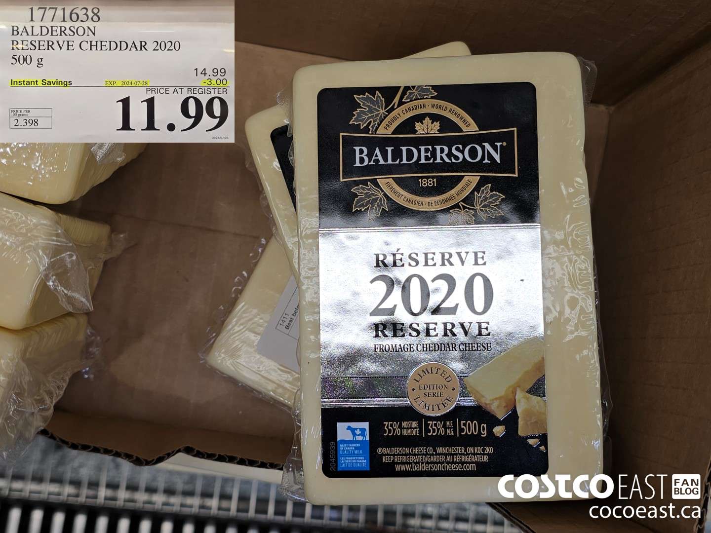 1771638 BALDERSON RESERVE CHEDDAR 2020 500 G ($3.00 INSTANT SAVINGS EXPIRES ON 2024-07-28) $11.99