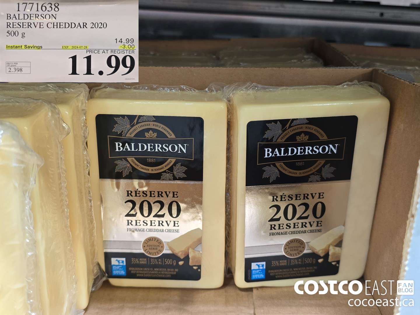 1771638 BALDERSON RESERVE CHEDDAR 2020 500 G ($3.00 INSTANT SAVINGS EXPIRES ON 2024-07-28) $11.99
