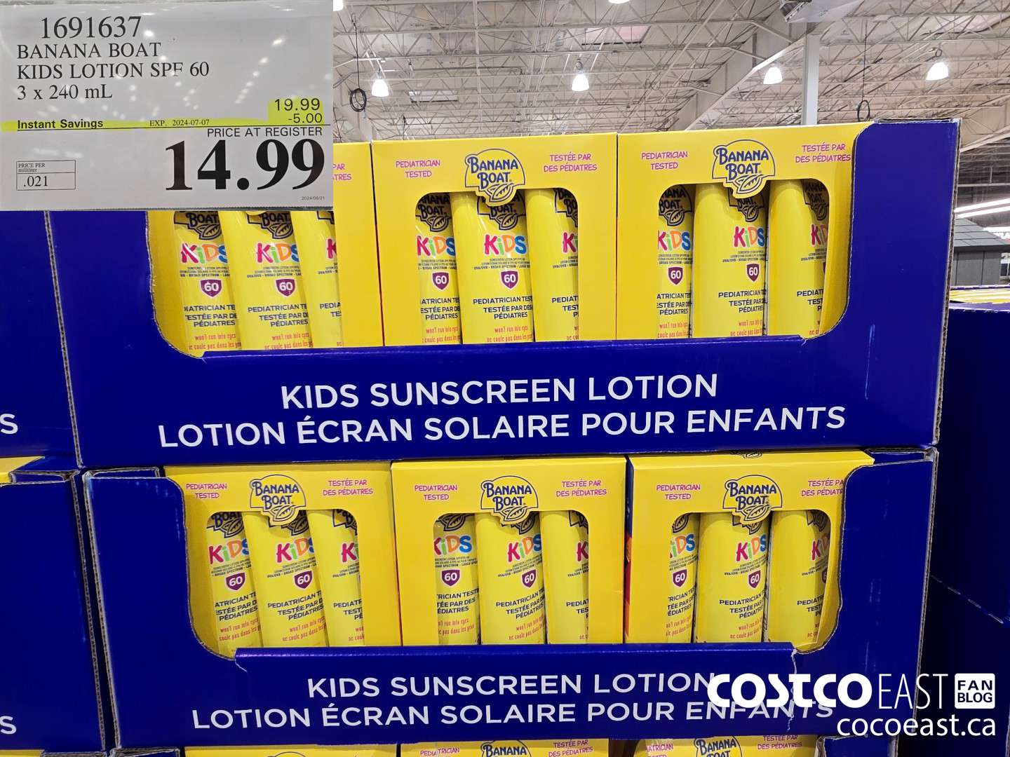 1691637 BANANA BOAT KIDS SUNSCREEN LOTION SPF 60 3 x 240mL ($5.00 INSTANT SAVINGS EXPIRES ON 2024-07-07) $14.99