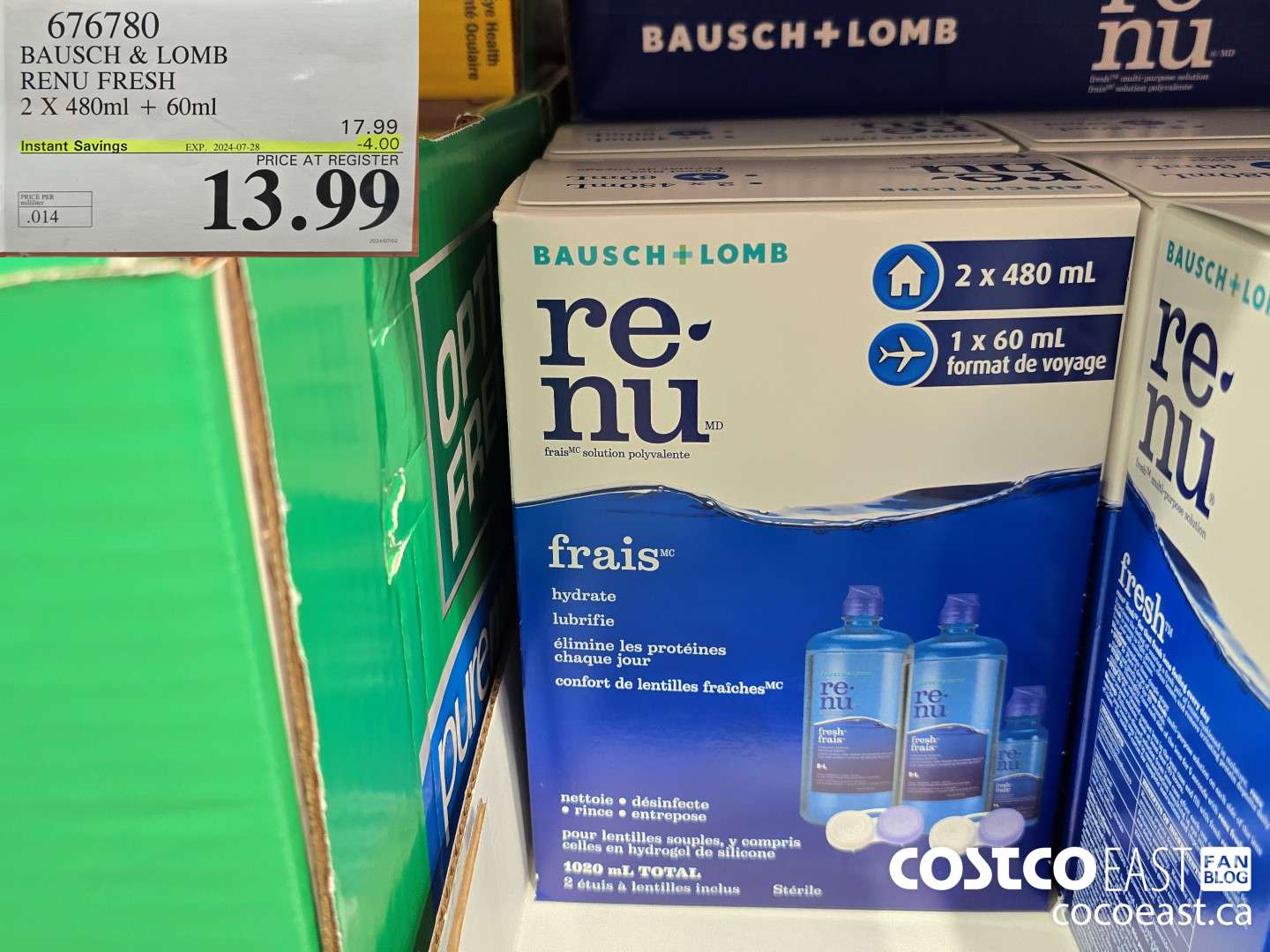 676780 BAUSCH & LOMB RENU FRESH 2 X 480 ML + 60ML ($4.00 INSTANT SAVINGS EXPIRES ON 2024-07-28) $13.99
