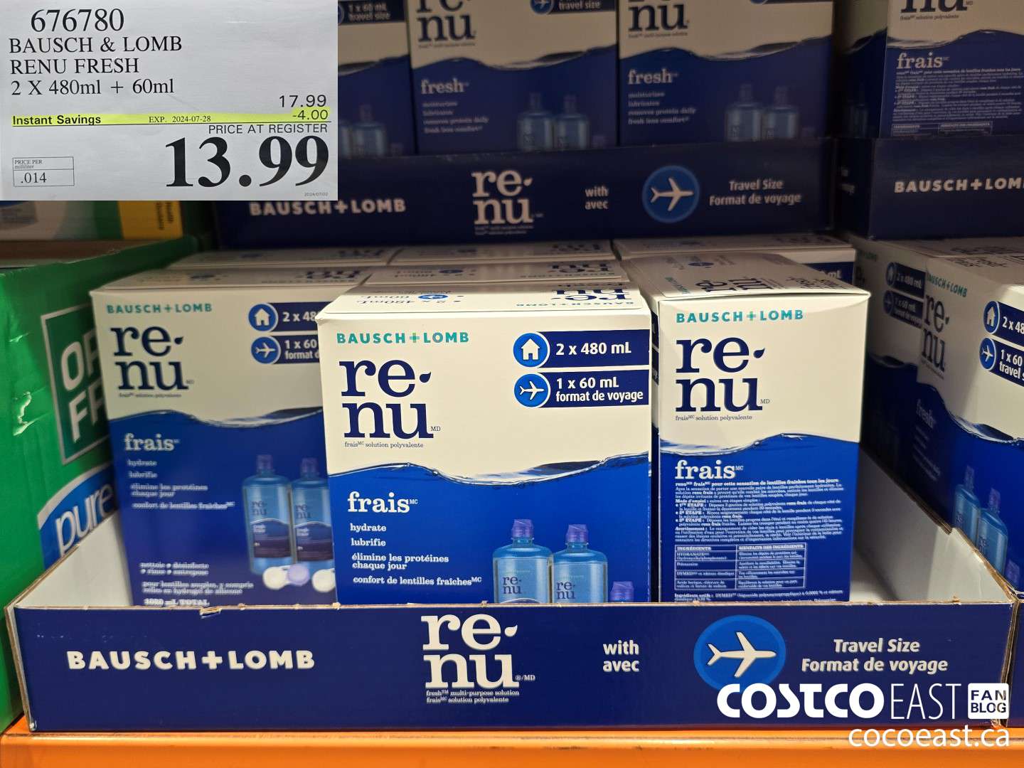 676780 BAUSCH & LOMB RENU FRESH 2 X 480 ML + 60ML ($4.00 INSTANT SAVINGS EXPIRES ON 2024-07-28) $13.99