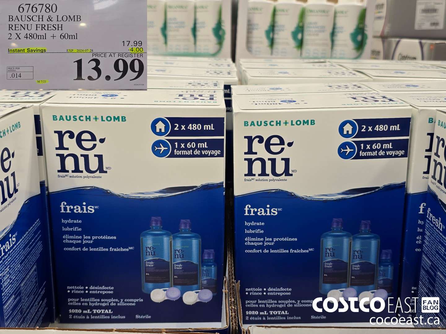 676780 BAUSCH & LOMB RENU FRESH 2 X 480 ML + 60ML ($4.00 INSTANT SAVINGS EXPIRES ON 2024-07-28) $13.99