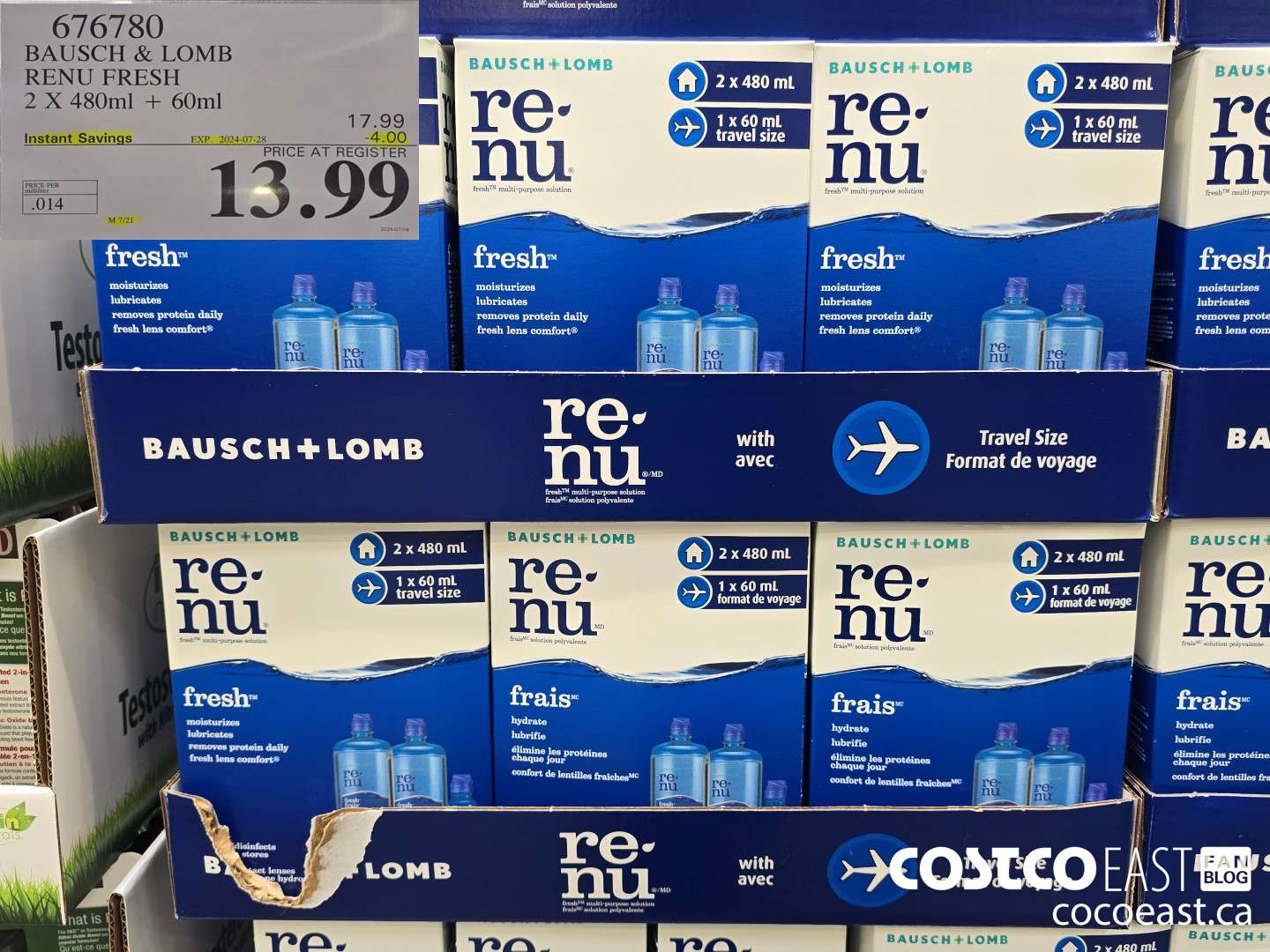 676780 BAUSCH & LOMB RENU FRESH 2 X 480 ML + 60ML ($4.00 INSTANT SAVINGS EXPIRES ON 2024-07-28) $13.99