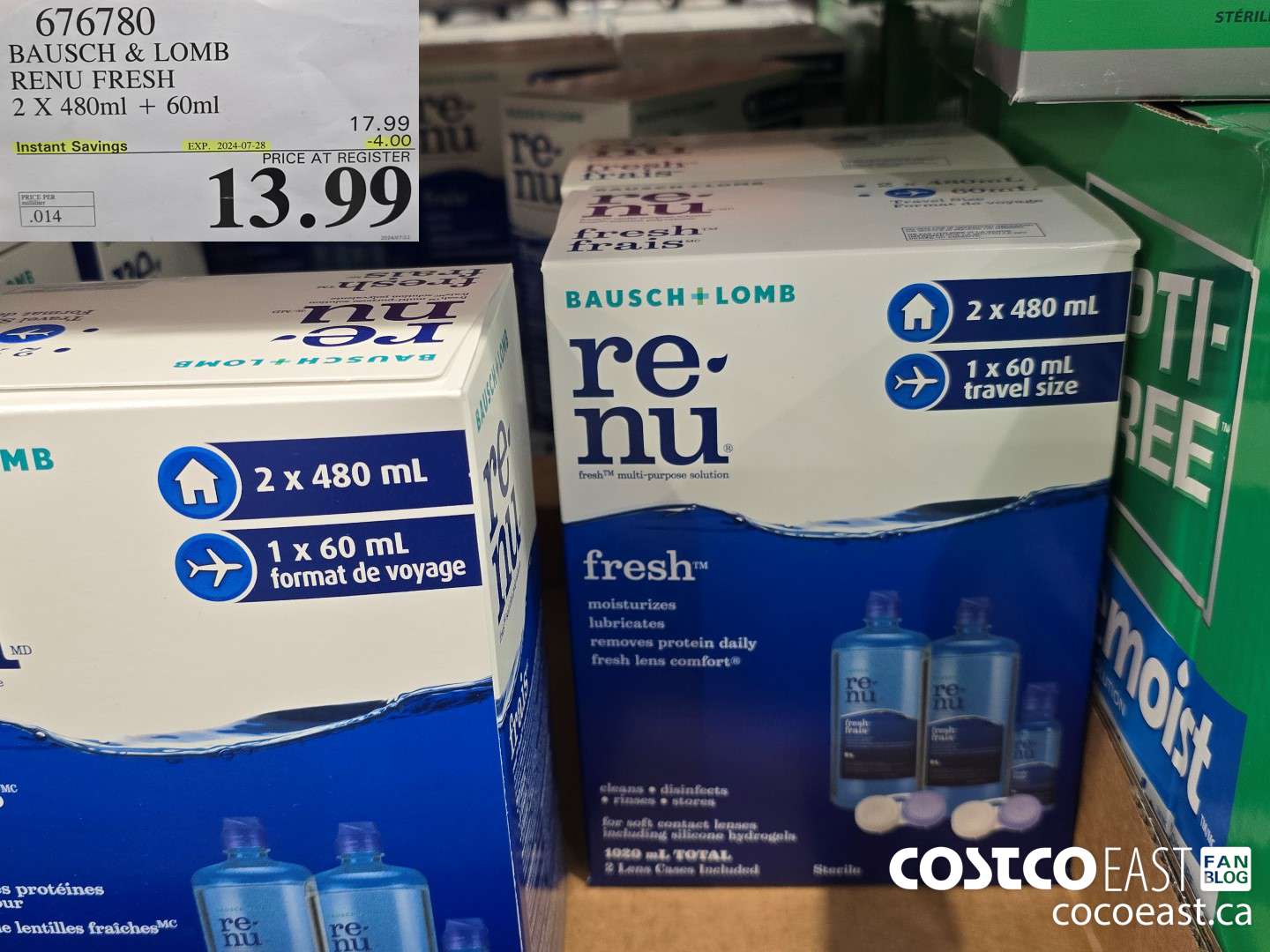 676780 BAUSCH & LOMB RENU FRESH 2 X 480 ML + 60ML ($4.00 INSTANT SAVINGS EXPIRES ON 2024-07-28) $13.99