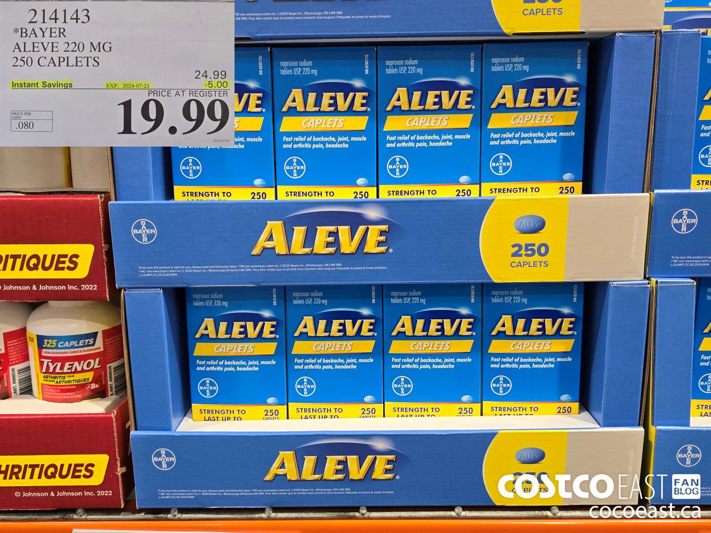 214143 BAYER ALEVE 220 MG 250 CAPLETS ($5.00 INSTANT SAVINGS EXPIRES ON 2024-07-21) $19.99
