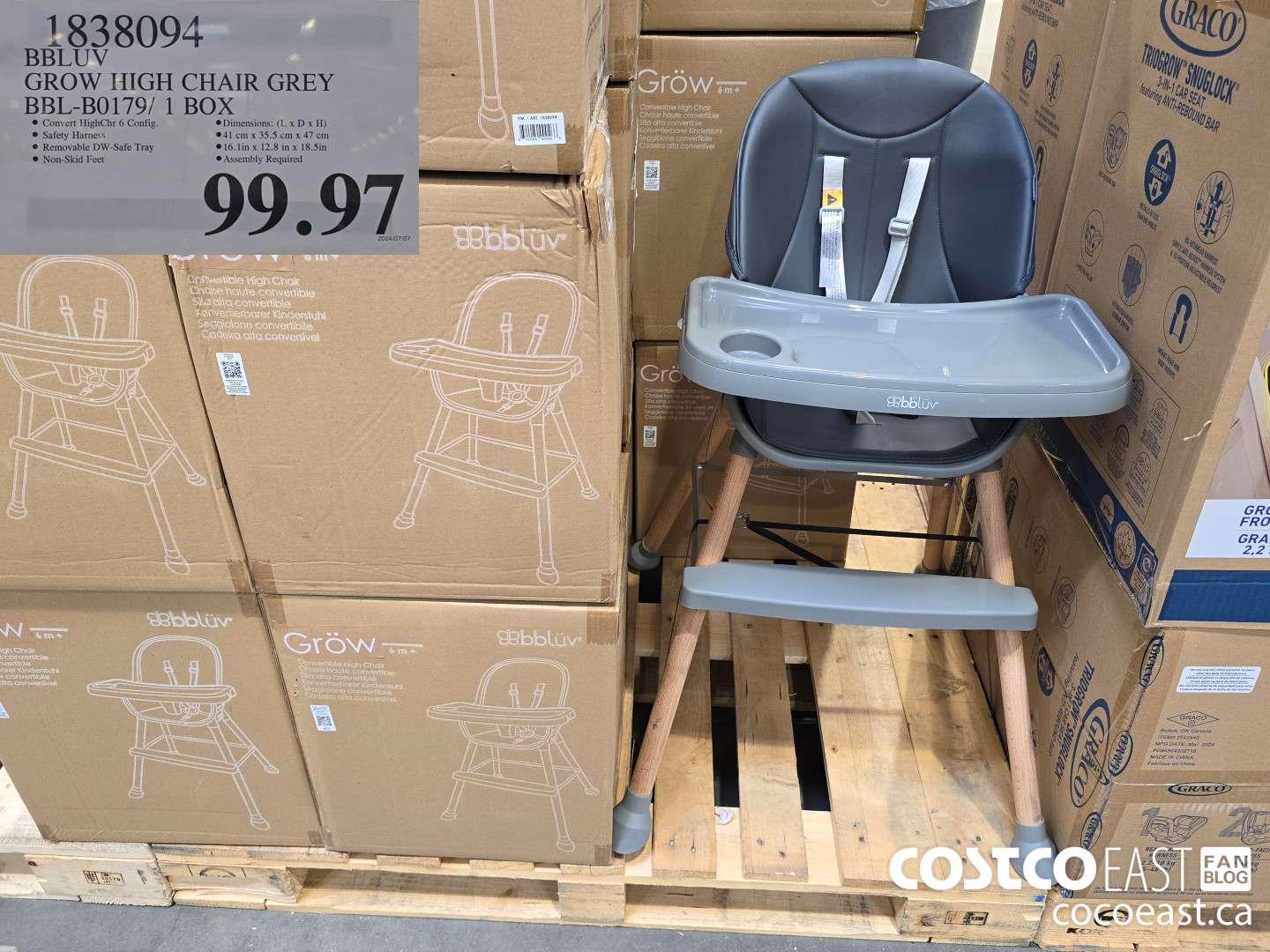 1838094 BBLUV GROW HIGH CHAIR GREY BBL- B0179/ 1 BOX $99.97