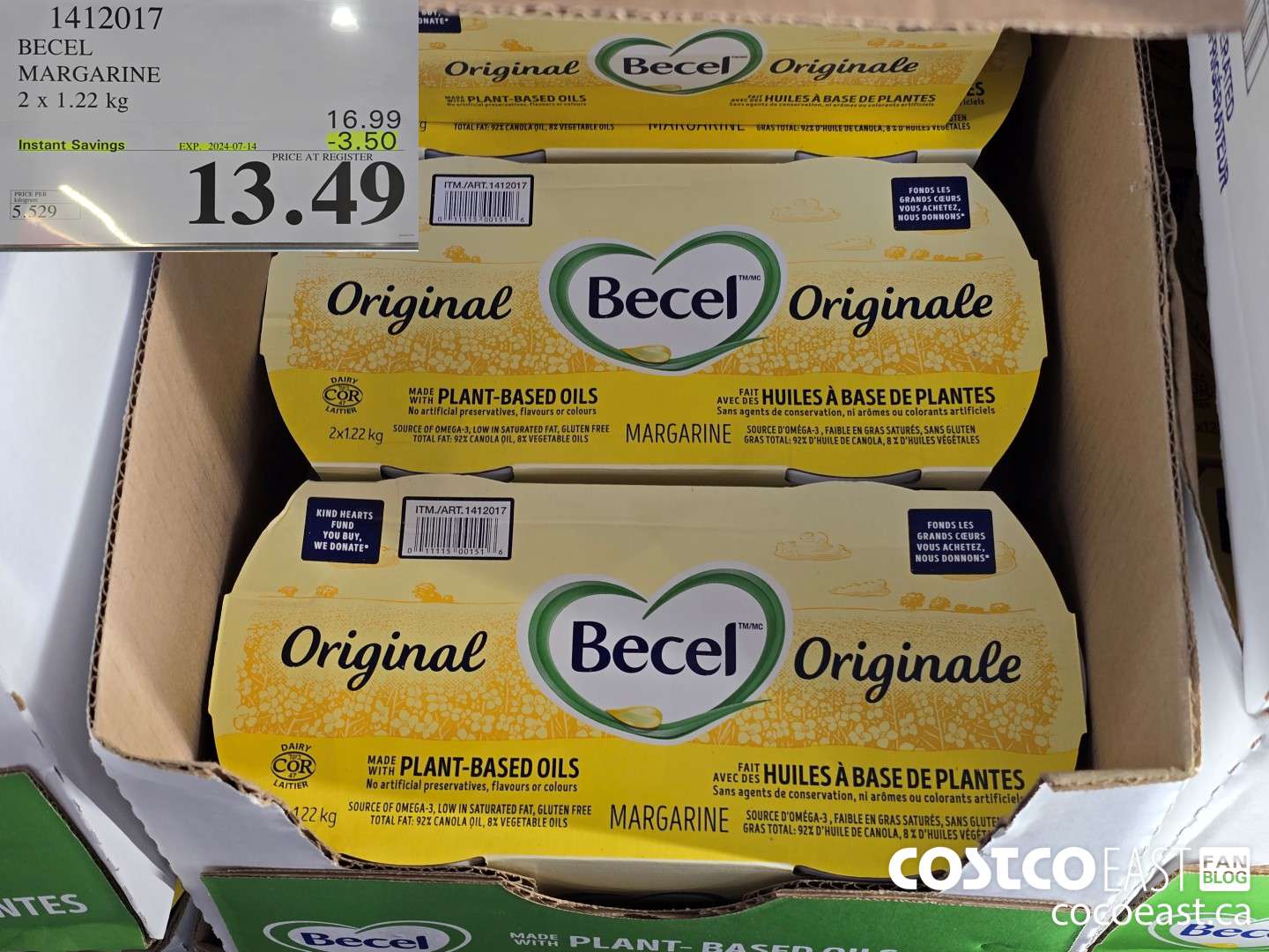 1412017 BECEL MARGARINE 2 X 1.22 KG ($3.50 INSTANT SAVINGS EXPIRES ON 2024-07-14) $13.49