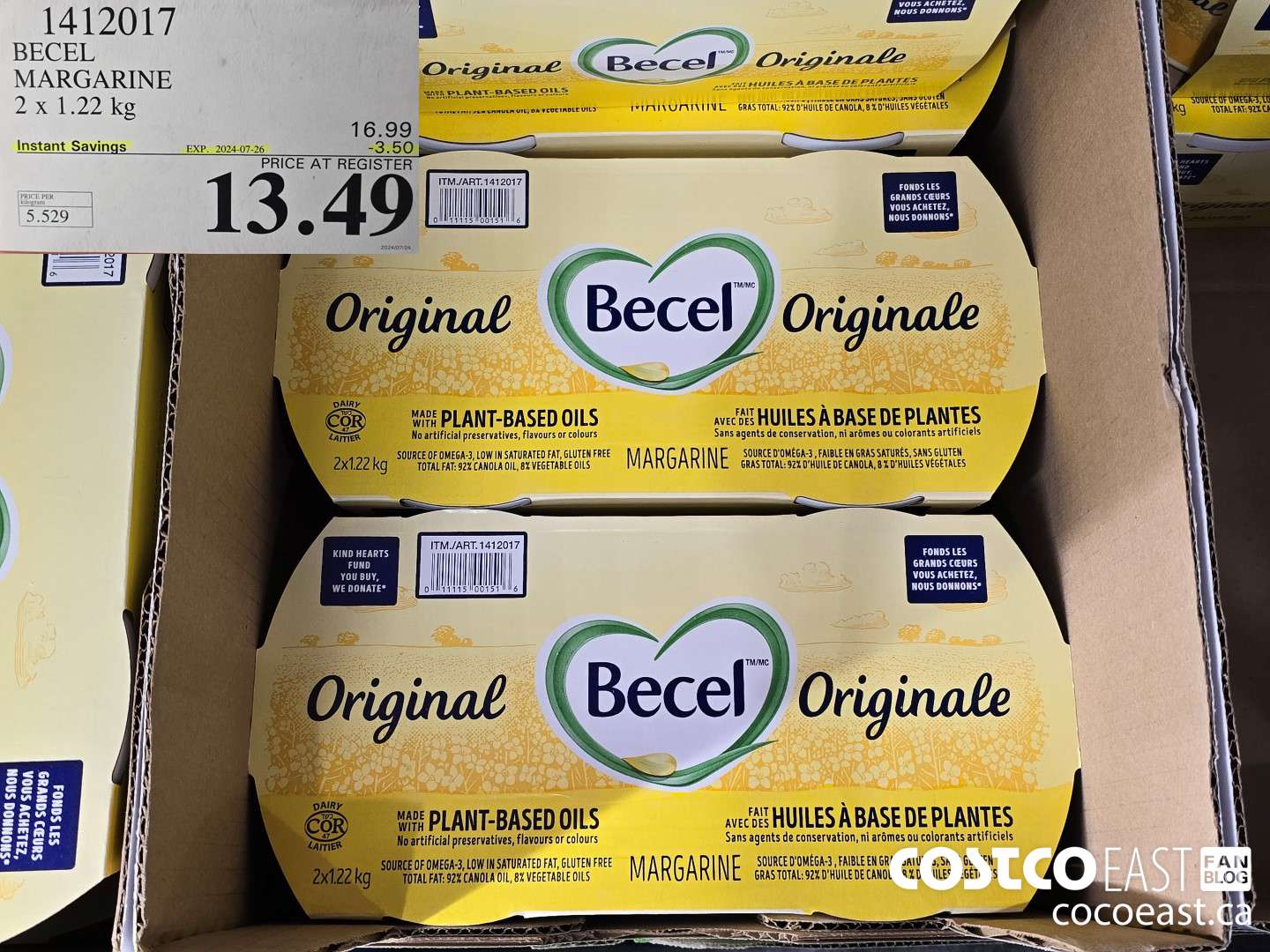 1412017 BECEL MARGARINE 2 X 1.22 KG ($3.50 INSTANT SAVINGS EXPIRES ON 2024-07-26) $13.49