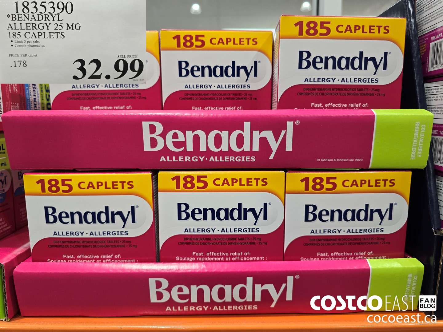 1835390 BENADRYL ALLERGY 25 MG 185 CAPLETS $32.99
