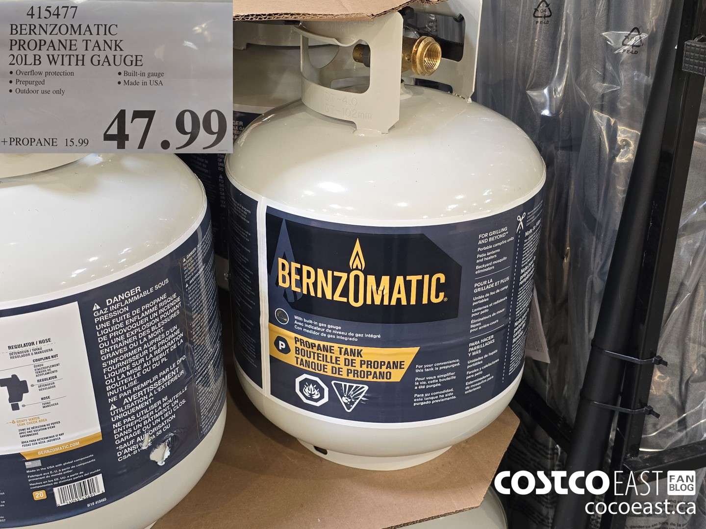 415477 BERNZOMATIC PROPANE TANK 20 LB WITH GAUGE $47.99