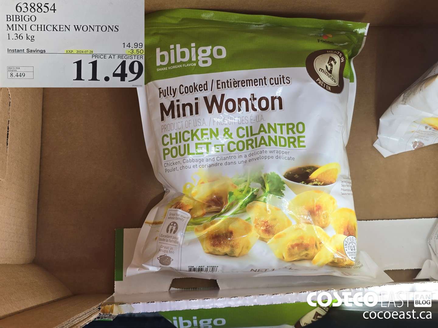 638854 BIBIGO MINI CHICKEN WONTONS 1.36 KG ($3.50 INSTANT SAVINGS EXPIRES ON 2024-07-28) $11.49