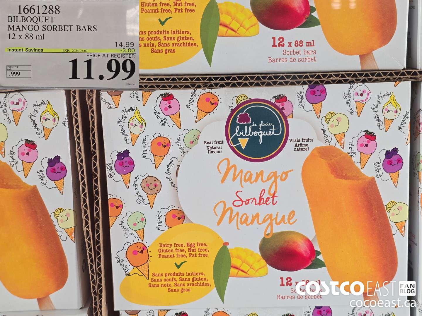 1661288 BILBOQUET MANGO SORBET BARS 12 x 88 ml ($3.00 INSTANT SAVINGS EXPIRES ON 2024-07-07) $11.99