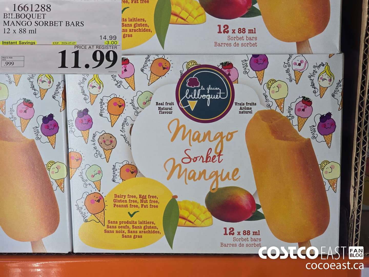1661288 BILBOQUET MANGO SORBET BARS 12 x 88 ml ($3.00 INSTANT SAVINGS EXPIRES ON 2024-07-07) $11.99