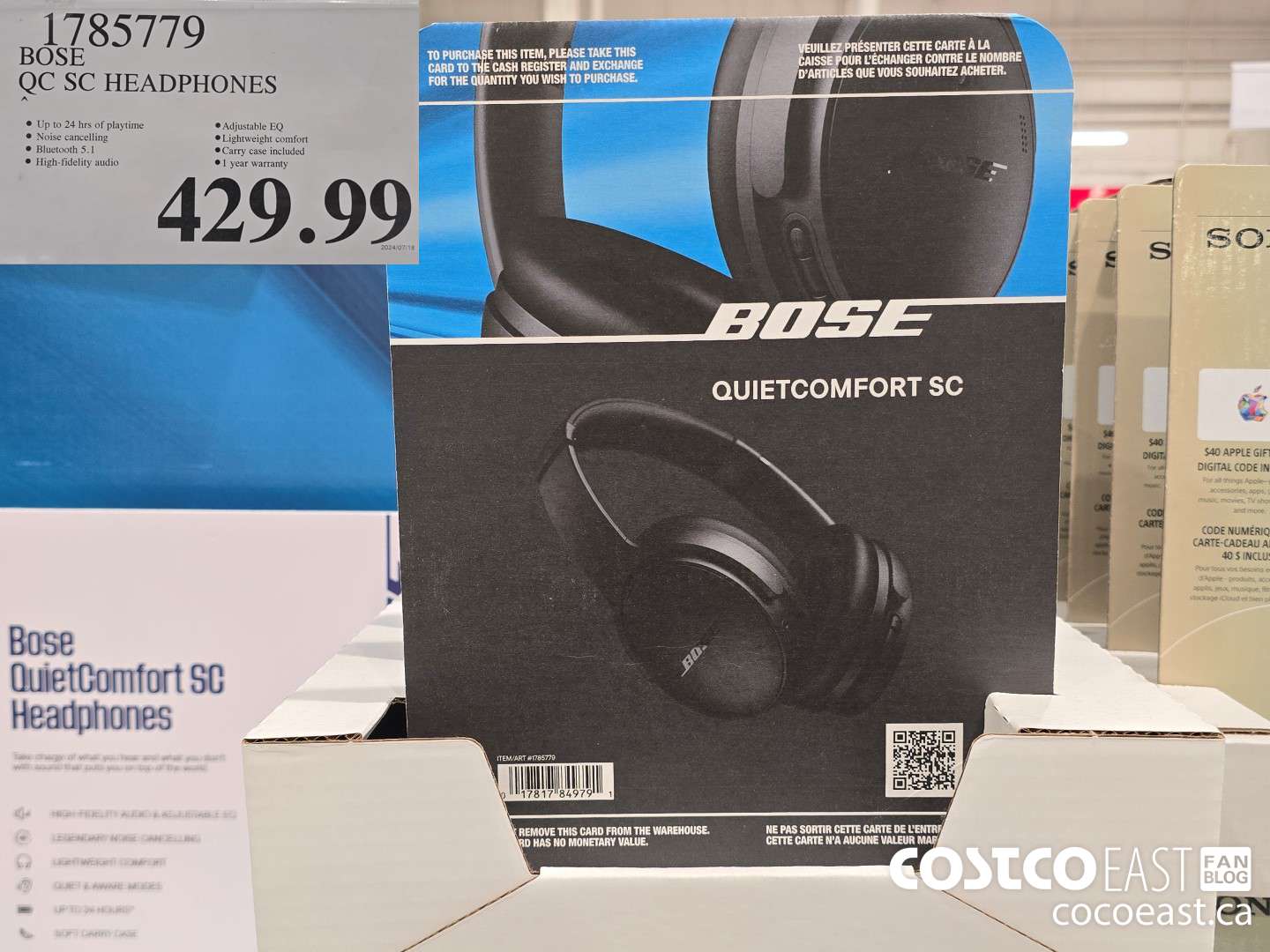 1785779 BOSE QC SC HEADPHONES $429.99