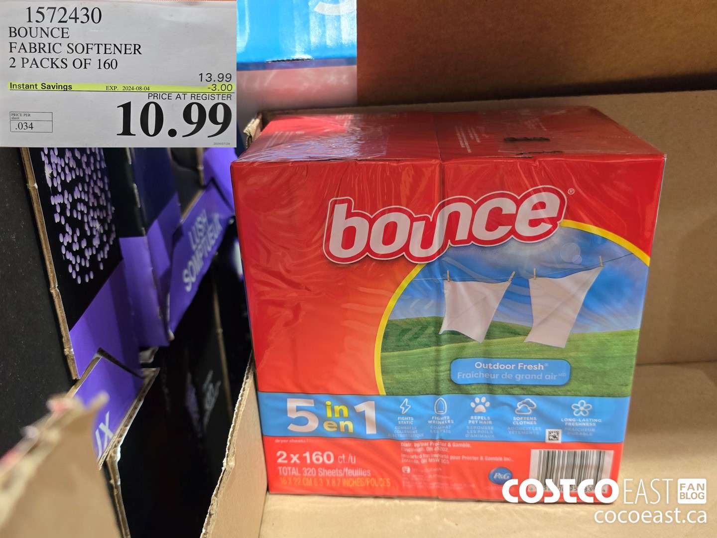 1572430 BOUNCE FABRIC SOFTENER 2 PACKS OF 160 ($3.00 INSTANT SAVINGS EXPIRES ON 2023-08-04) $10.99