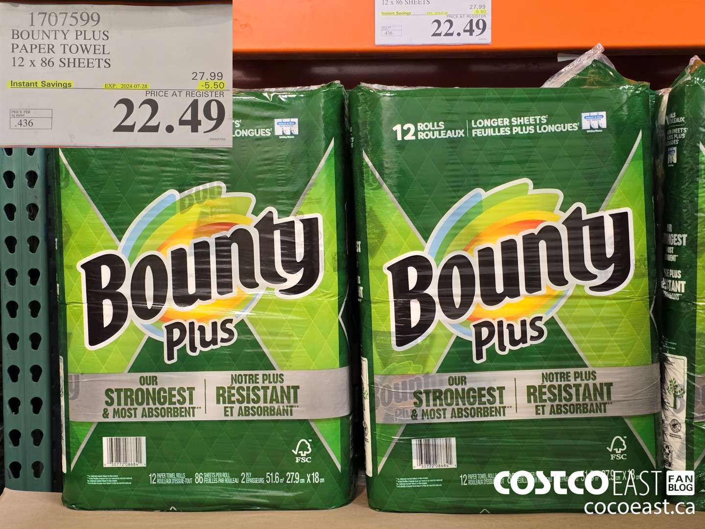 1707599 BOUNTY PLUS PAPER TOWEL 12 x 86 sheets ($5.50 INSTANT SAVINGS EXPIRES ON 2024-07-28) $22.49