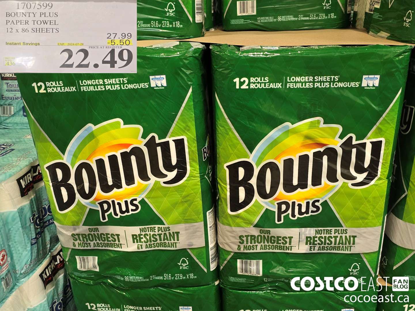 1707599 BOUNTY PLUS PAPER TOWEL 12 x 86 sheets ($5.50 INSTANT SAVINGS EXPIRES ON 2024-07-28) $22.49