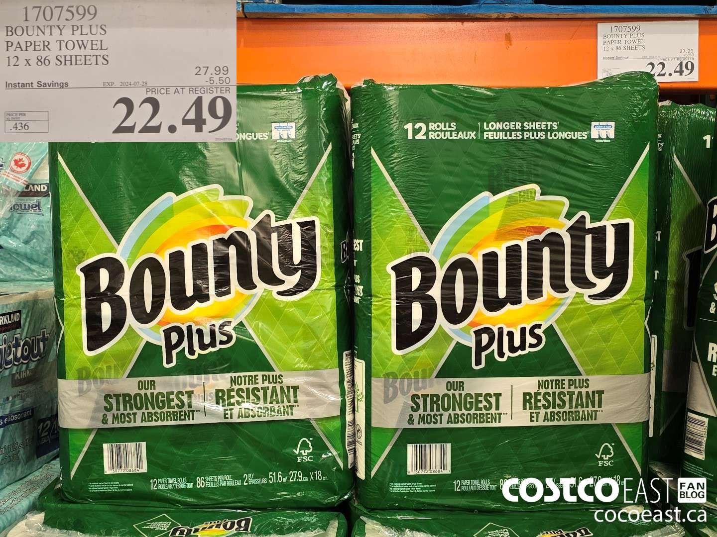 1707599 BOUNTY PLUS PAPER TOWEL 12 x 86 sheets ($5.50 INSTANT SAVINGS EXPIRES ON 2024-07-28) $22.49