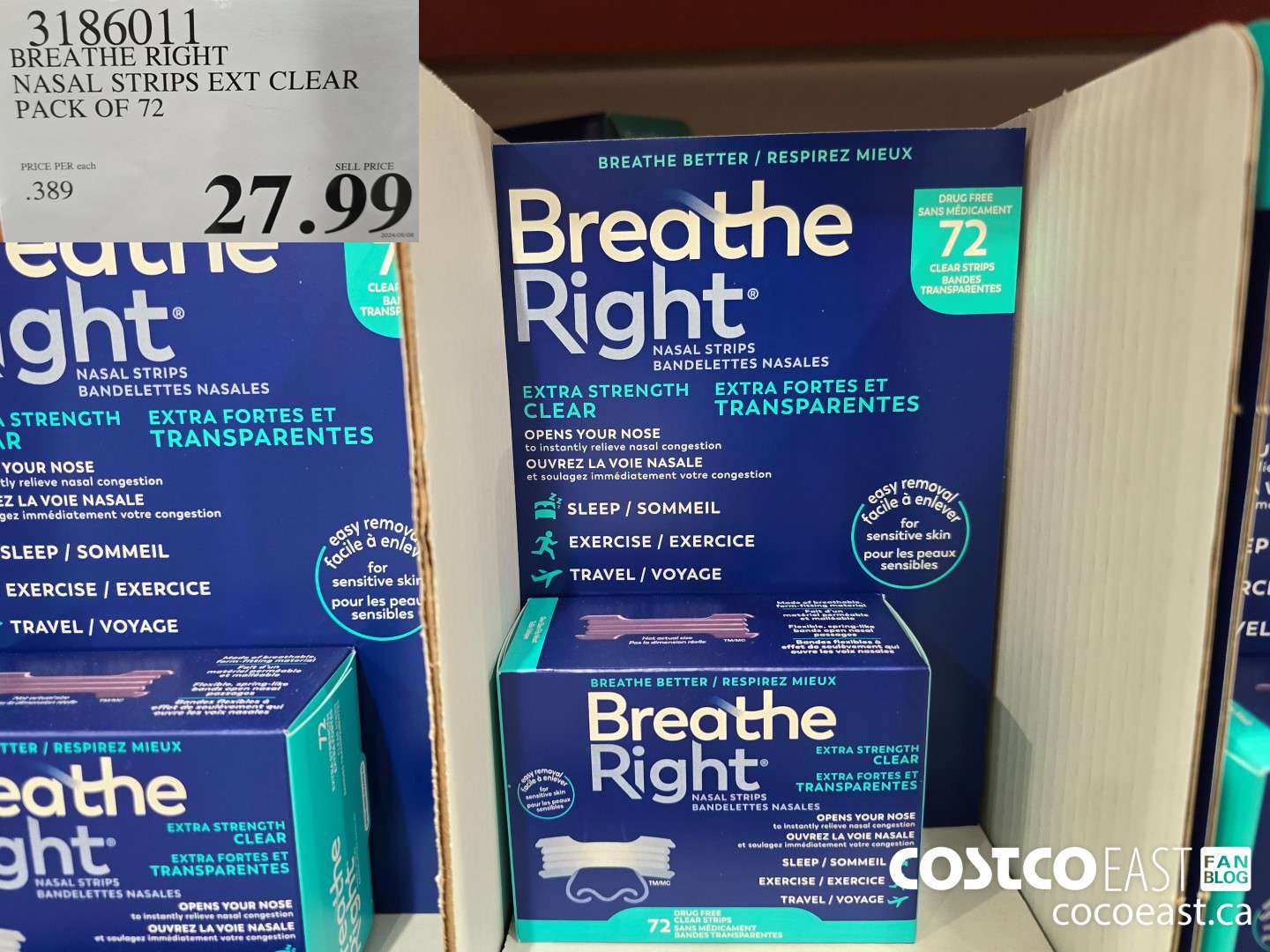 3186011 BREATHE RIGHT NASAL STRIPS EXT CLEAR PACK OF 72 $27.99