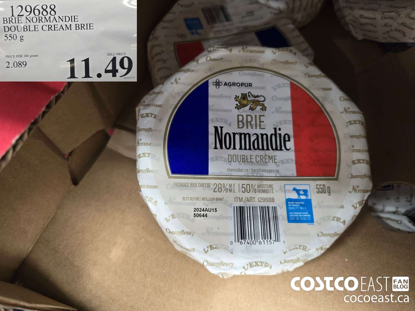 129688 BRIE NORMANDIE DOUBLE CREAM BRIE 550 G $11.49